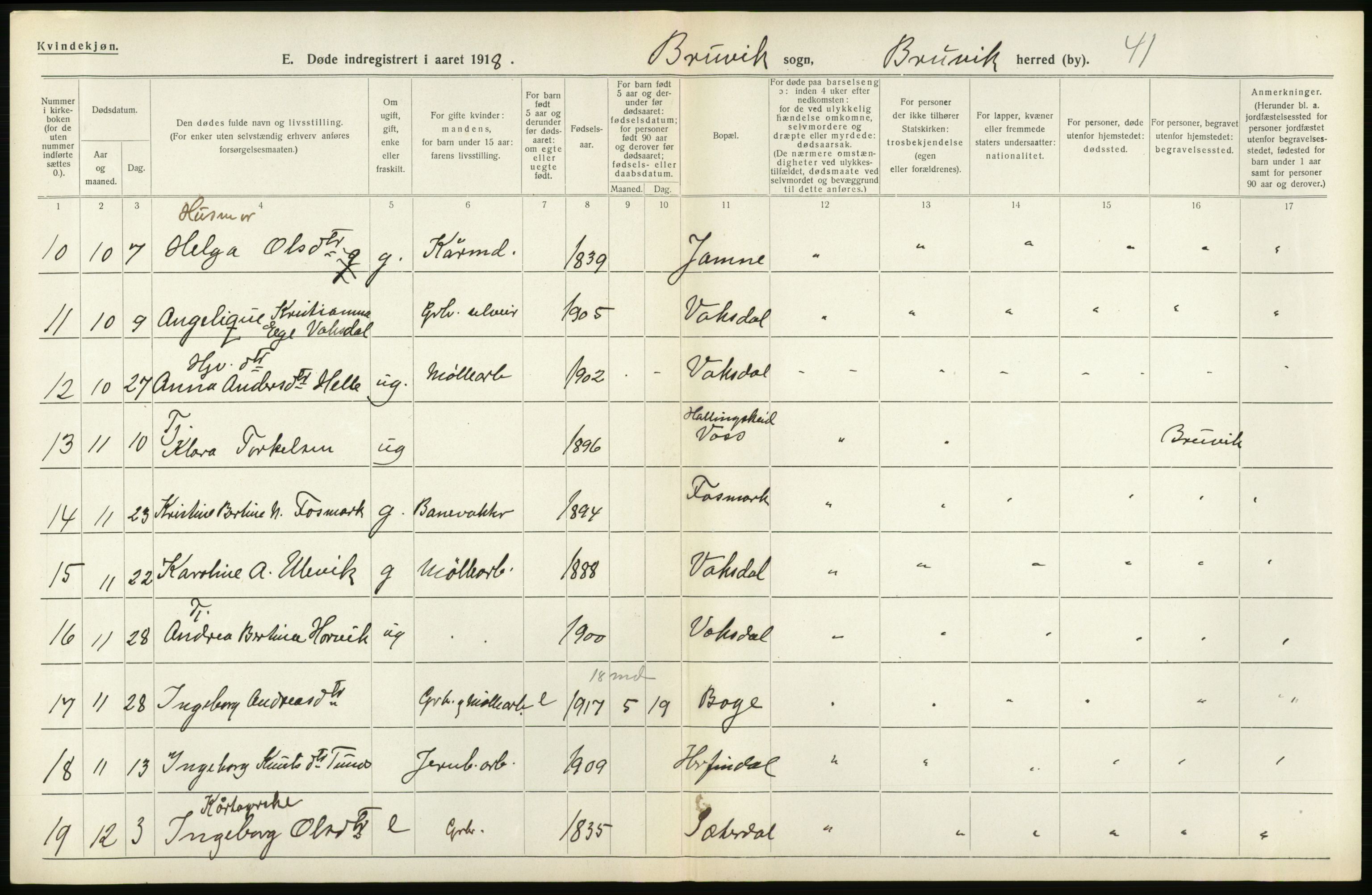 Statistisk sentralbyrå, Sosiodemografiske emner, Befolkning, RA/S-2228/D/Df/Dfb/Dfbh/L0036: Hordaland fylke: Døde., 1918, p. 544