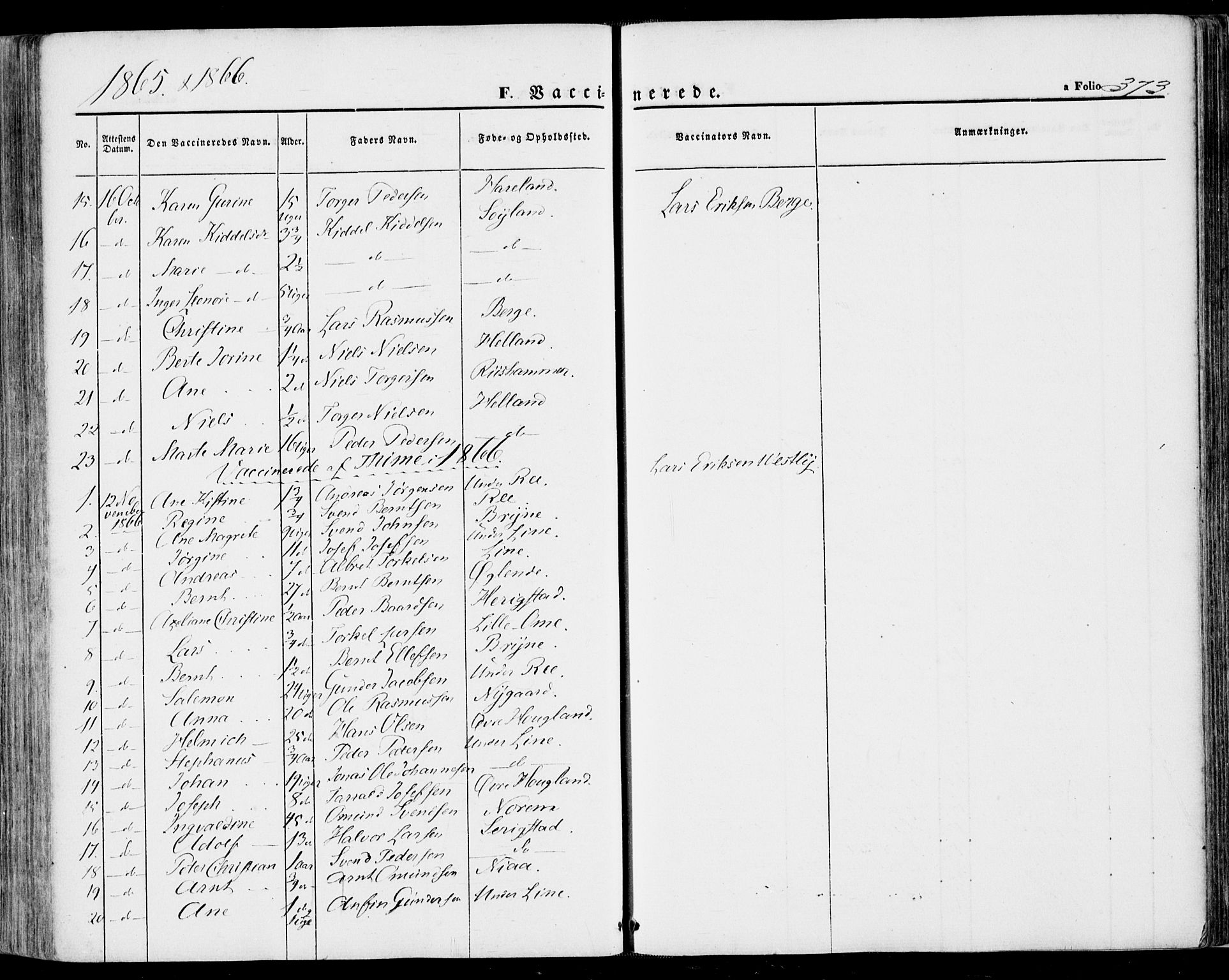 Lye sokneprestkontor, AV/SAST-A-101794/001/30BA/L0007: Parish register (official) no. A 6, 1856-1871, p. 373