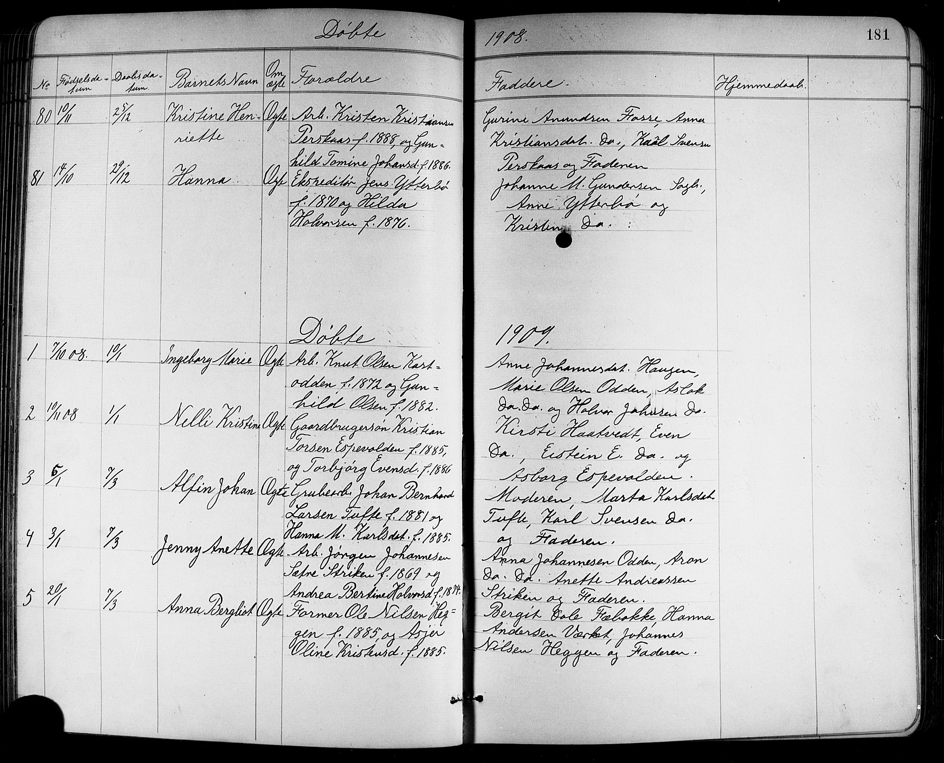 Holla kirkebøker, SAKO/A-272/G/Ga/L0005: Parish register (copy) no. I 5, 1891-1917, p. 181