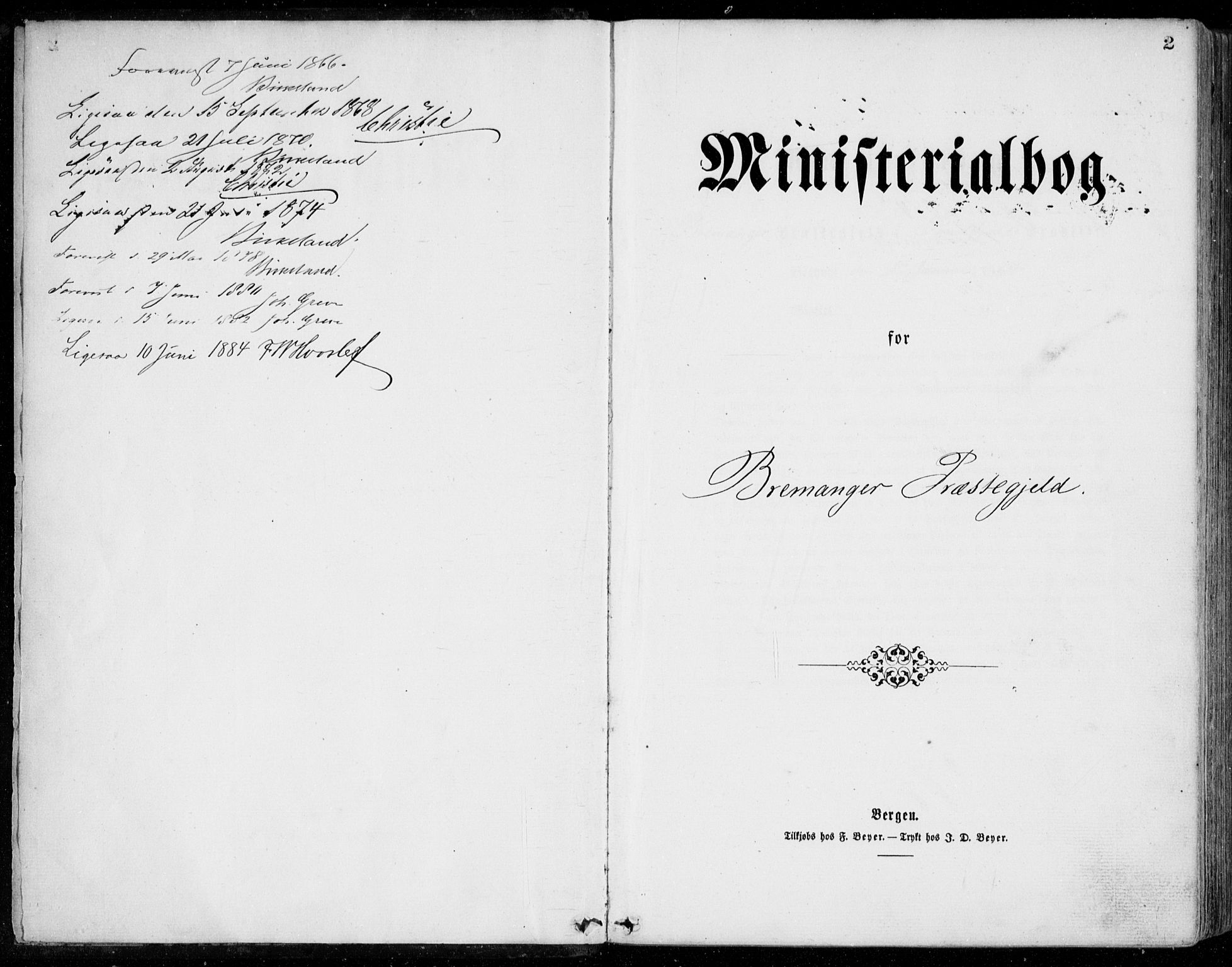 Bremanger sokneprestembete, SAB/A-82201/H/Haa/Haaa/L0001: Parish register (official) no. A  1, 1864-1883, p. 2