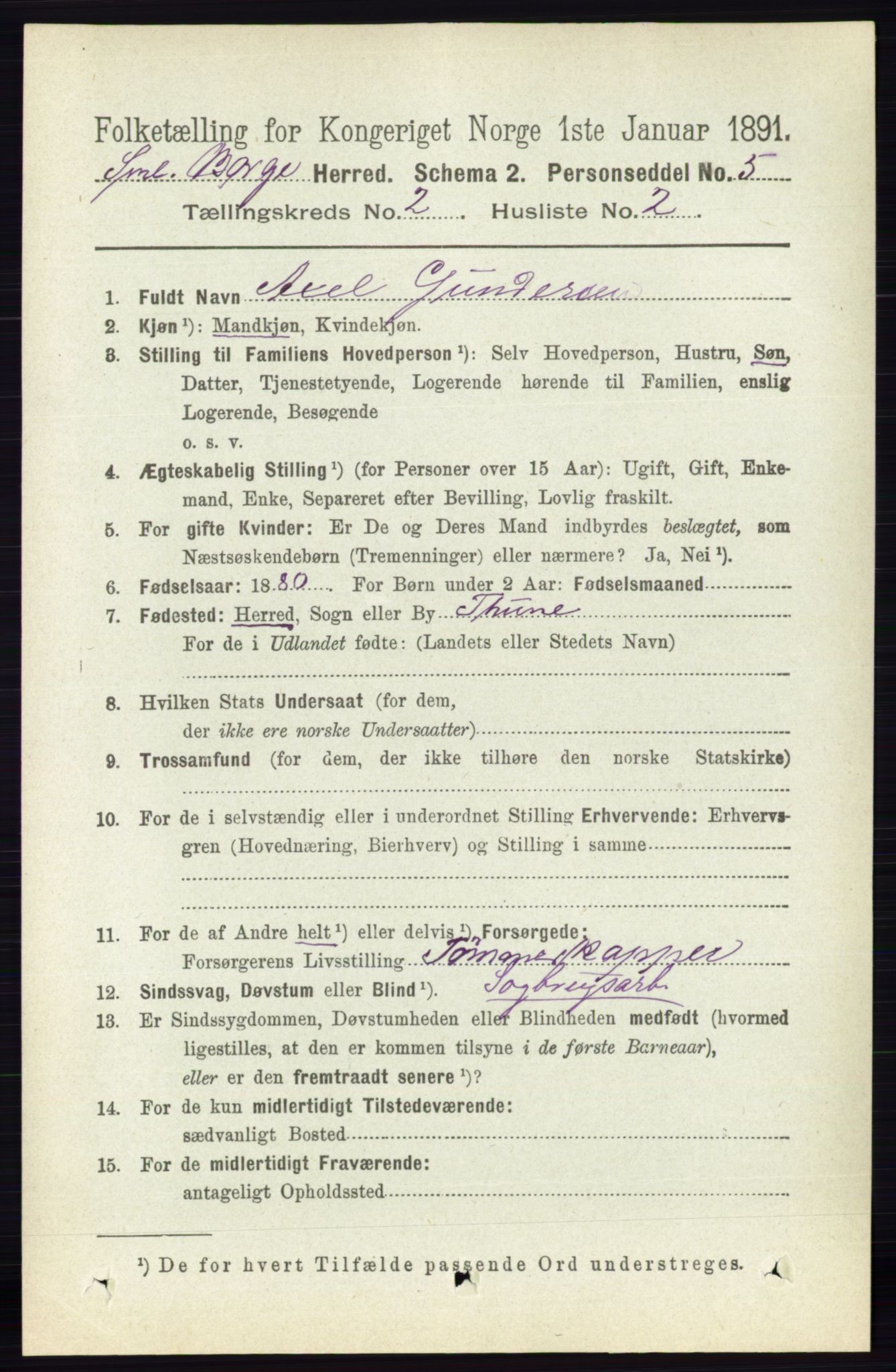 RA, 1891 census for 0113 Borge, 1891, p. 837