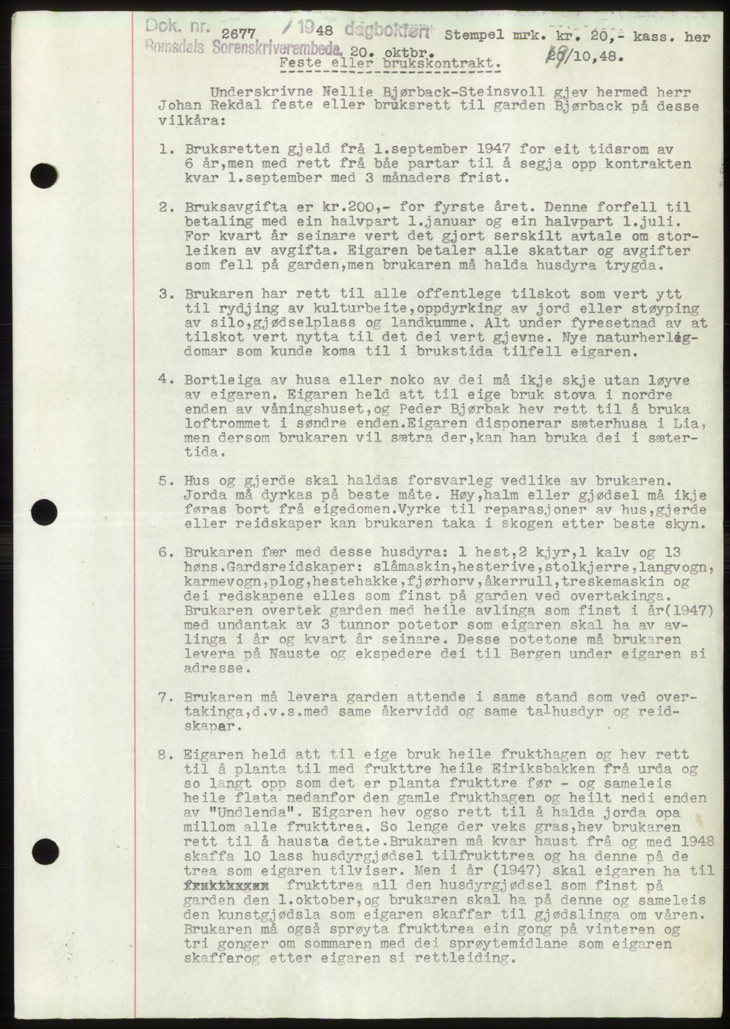 Romsdal sorenskriveri, AV/SAT-A-4149/1/2/2C: Mortgage book no. B4, 1948-1949, Diary no: : 2677/1948