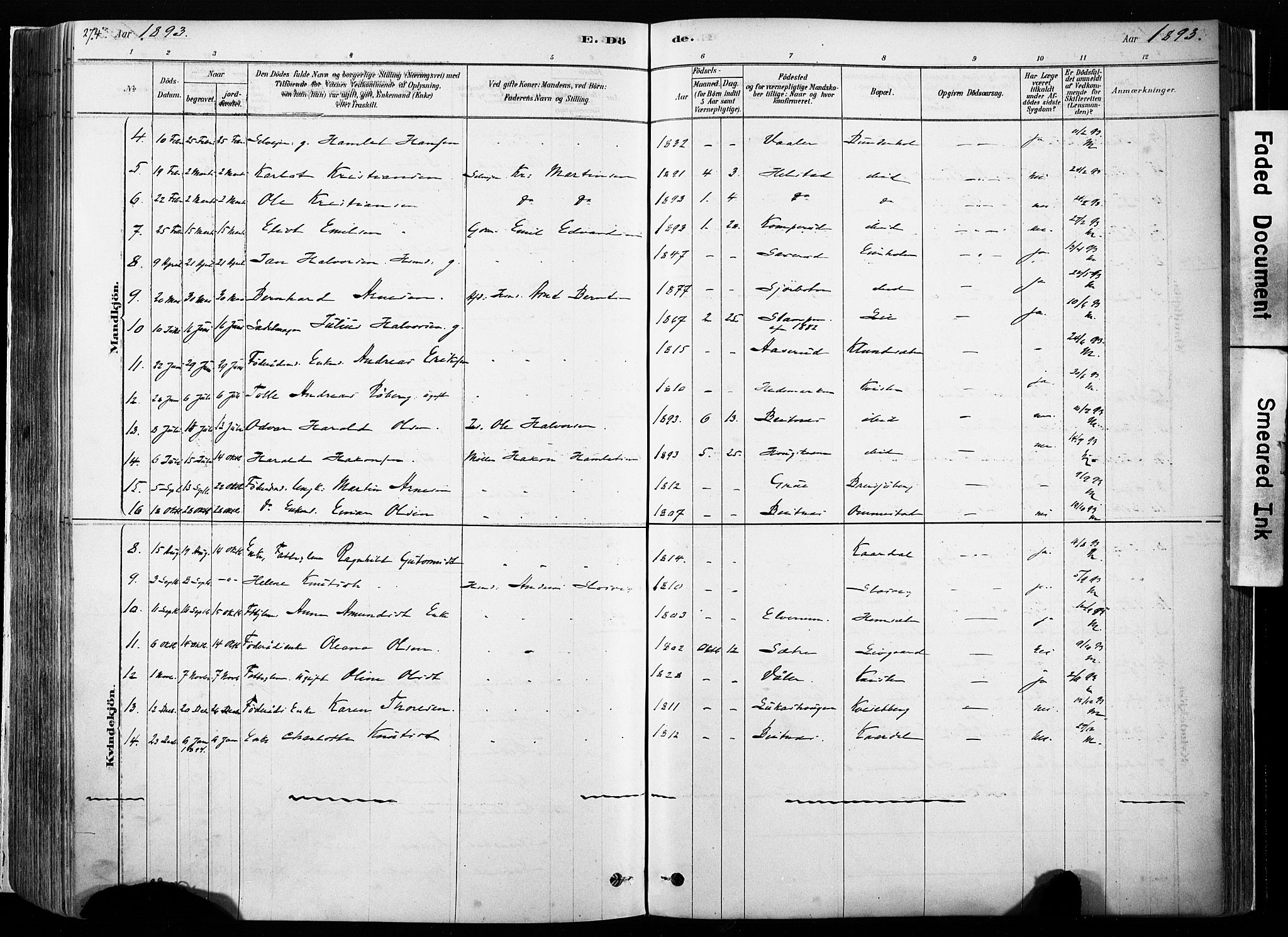 Hof prestekontor, AV/SAH-PREST-038/H/Ha/Haa/L0010: Parish register (official) no. 10, 1878-1909, p. 274