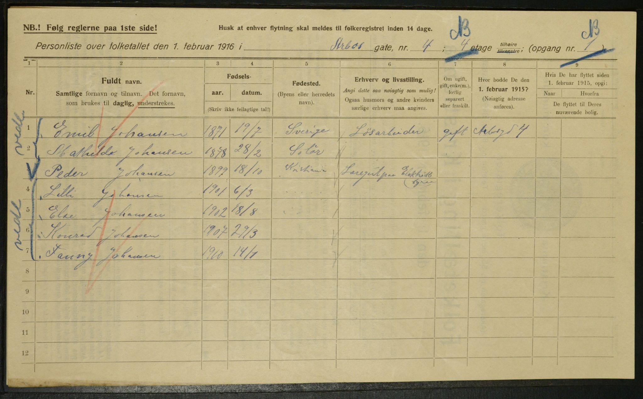 OBA, Municipal Census 1916 for Kristiania, 1916, p. 1928