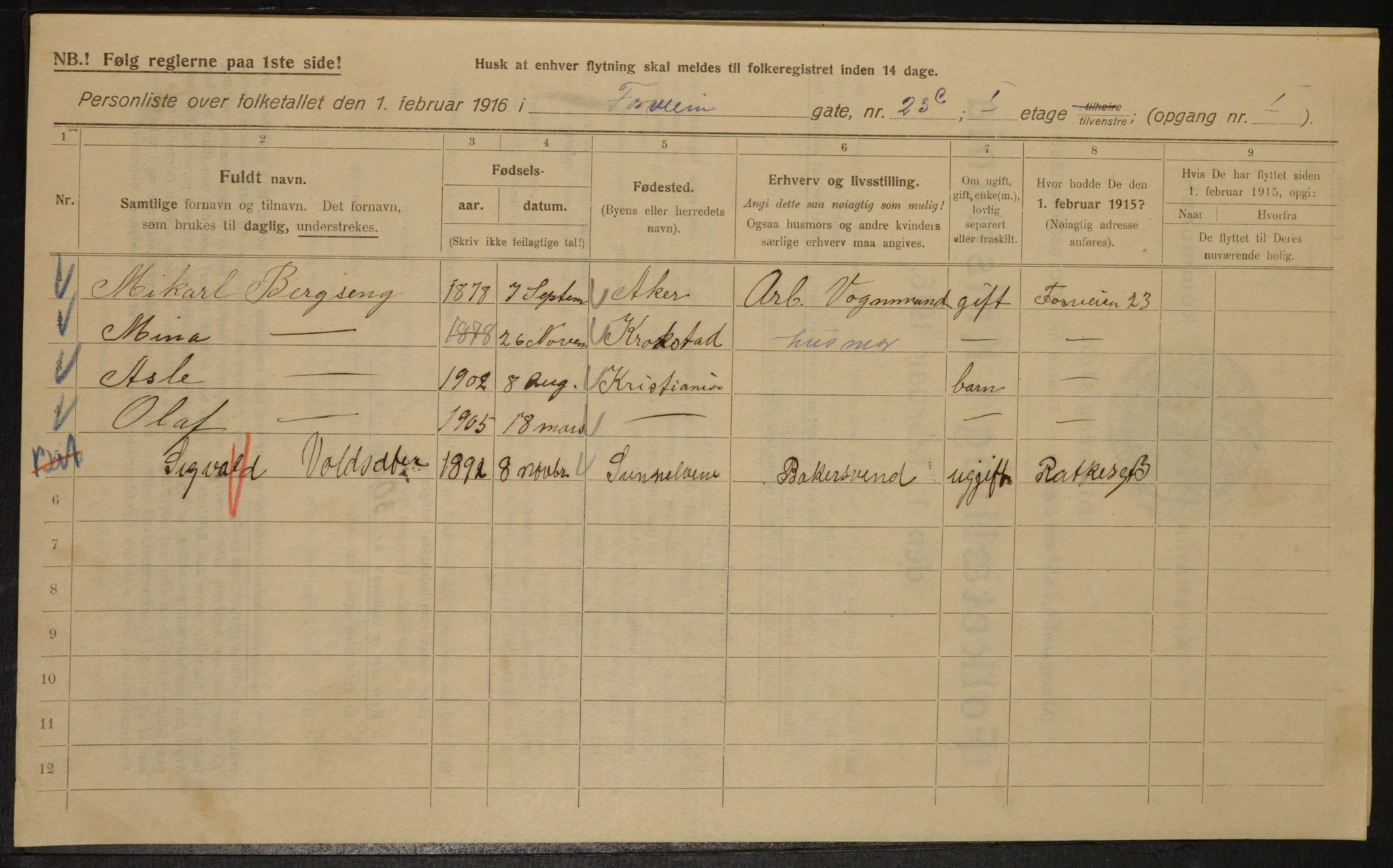 OBA, Municipal Census 1916 for Kristiania, 1916, p. 25684