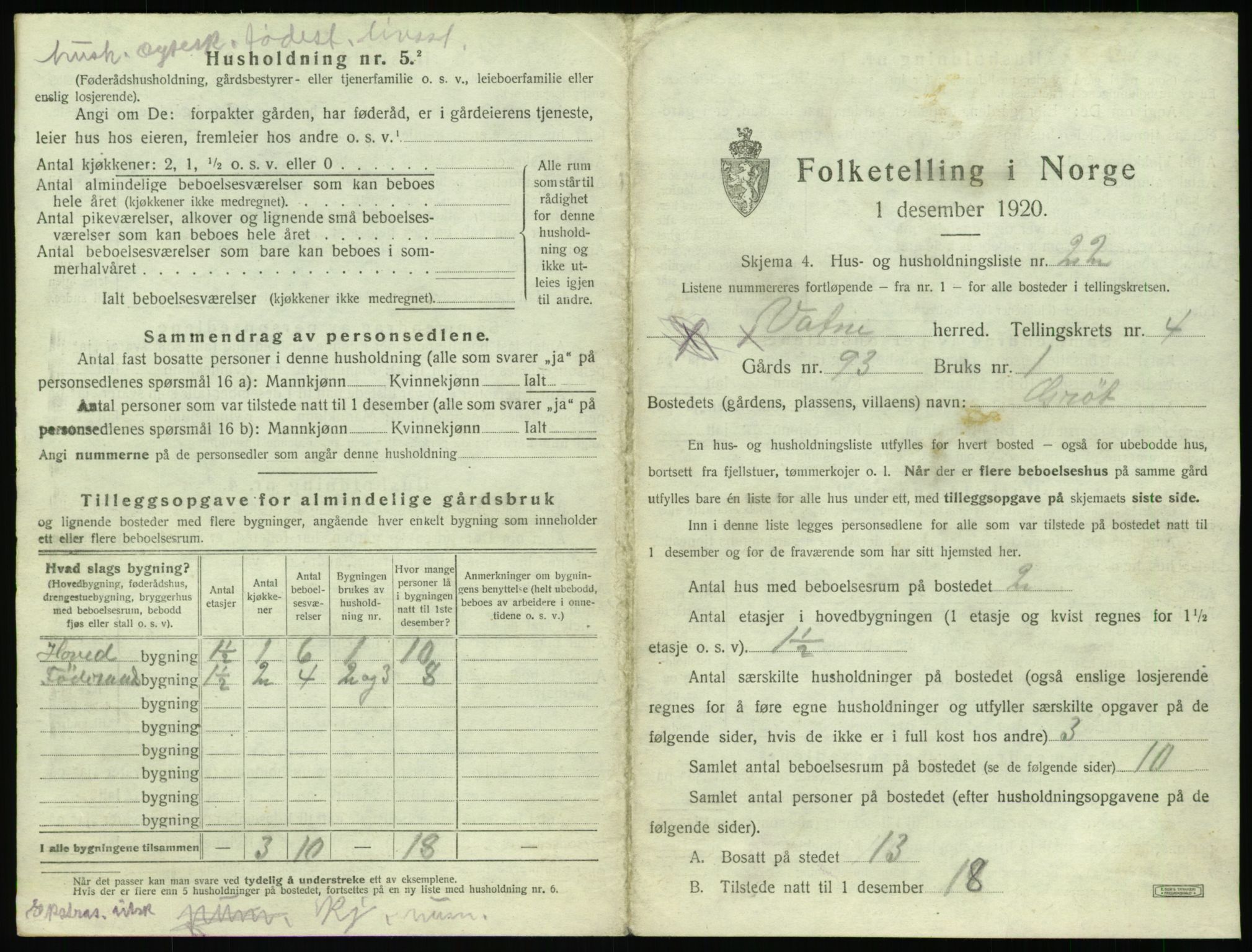 SAT, 1920 census for Vatne, 1920, p. 286