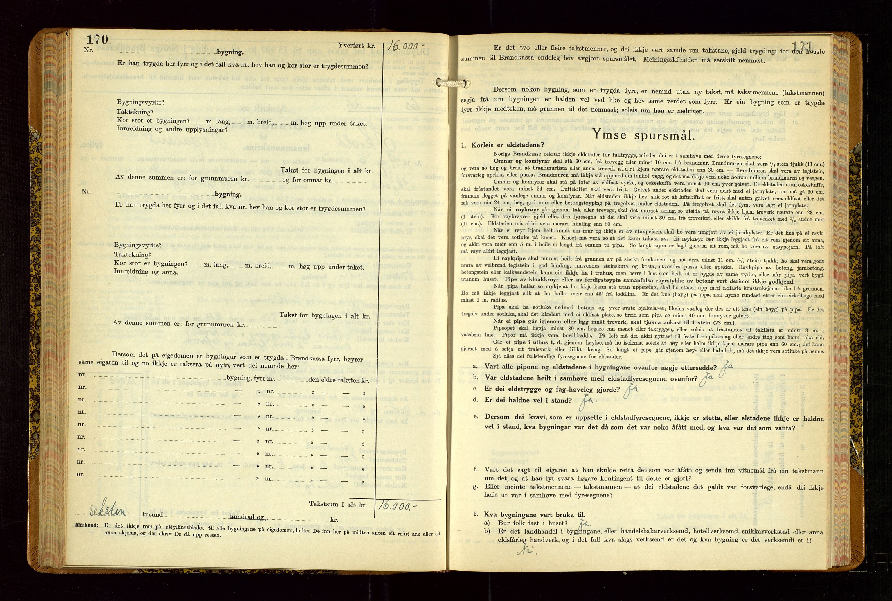 Skjold lensmannskontor, AV/SAST-A-100182/Gob/L0002: "Branntakstbok for Skjold lensmannskrins Rogaland fylke", 1939-1952, p. 170-171