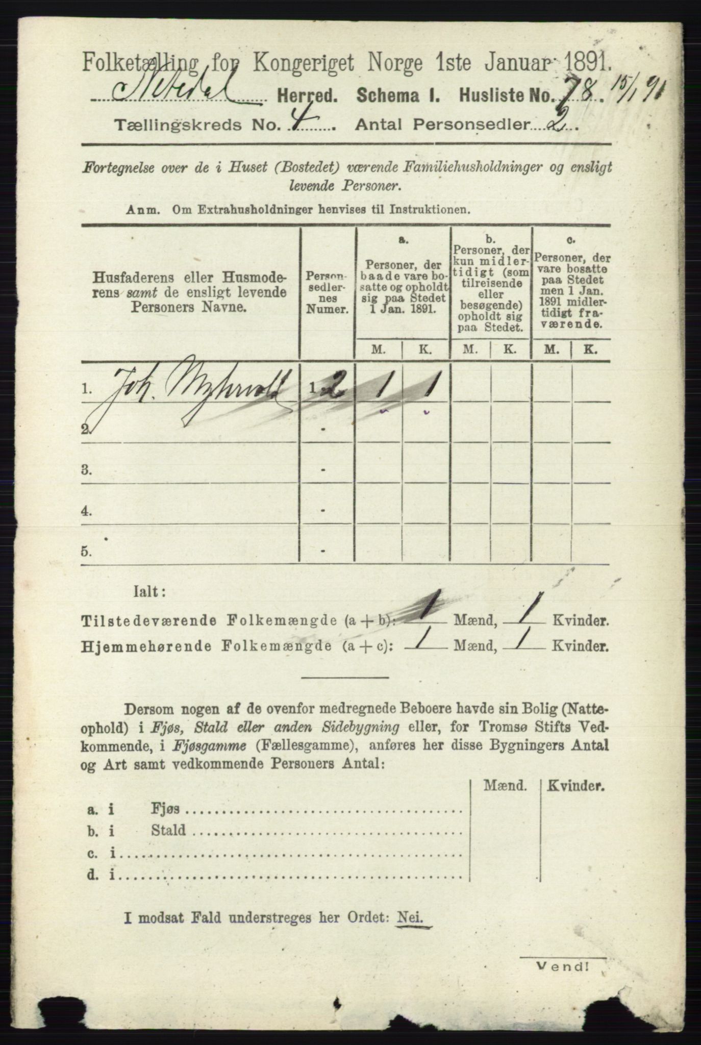 RA, 1891 census for 0233 Nittedal, 1891, p. 1698