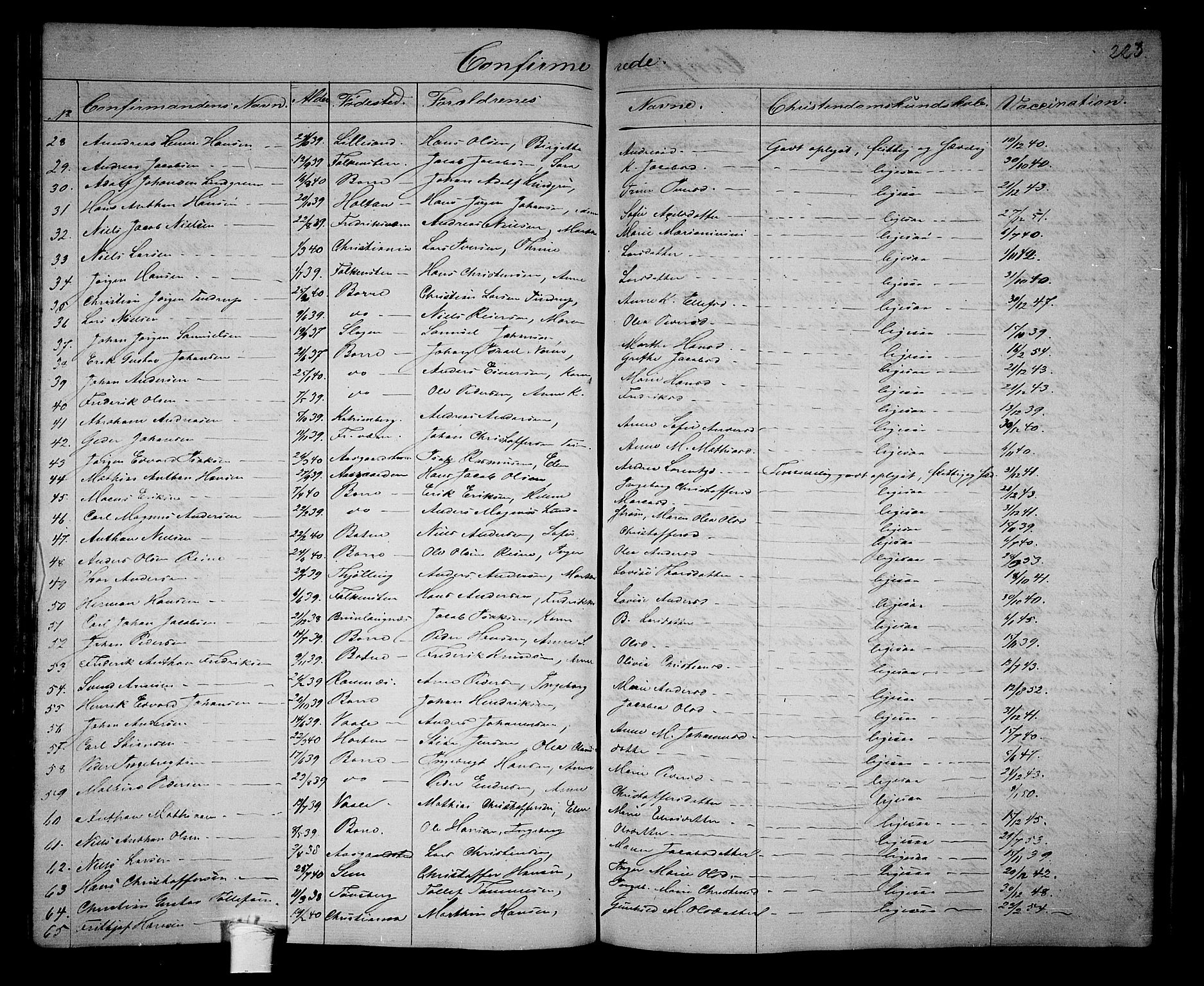 Borre kirkebøker, AV/SAKO-A-338/G/Ga/L0002: Parish register (copy) no. I 2, 1852-1871, p. 223