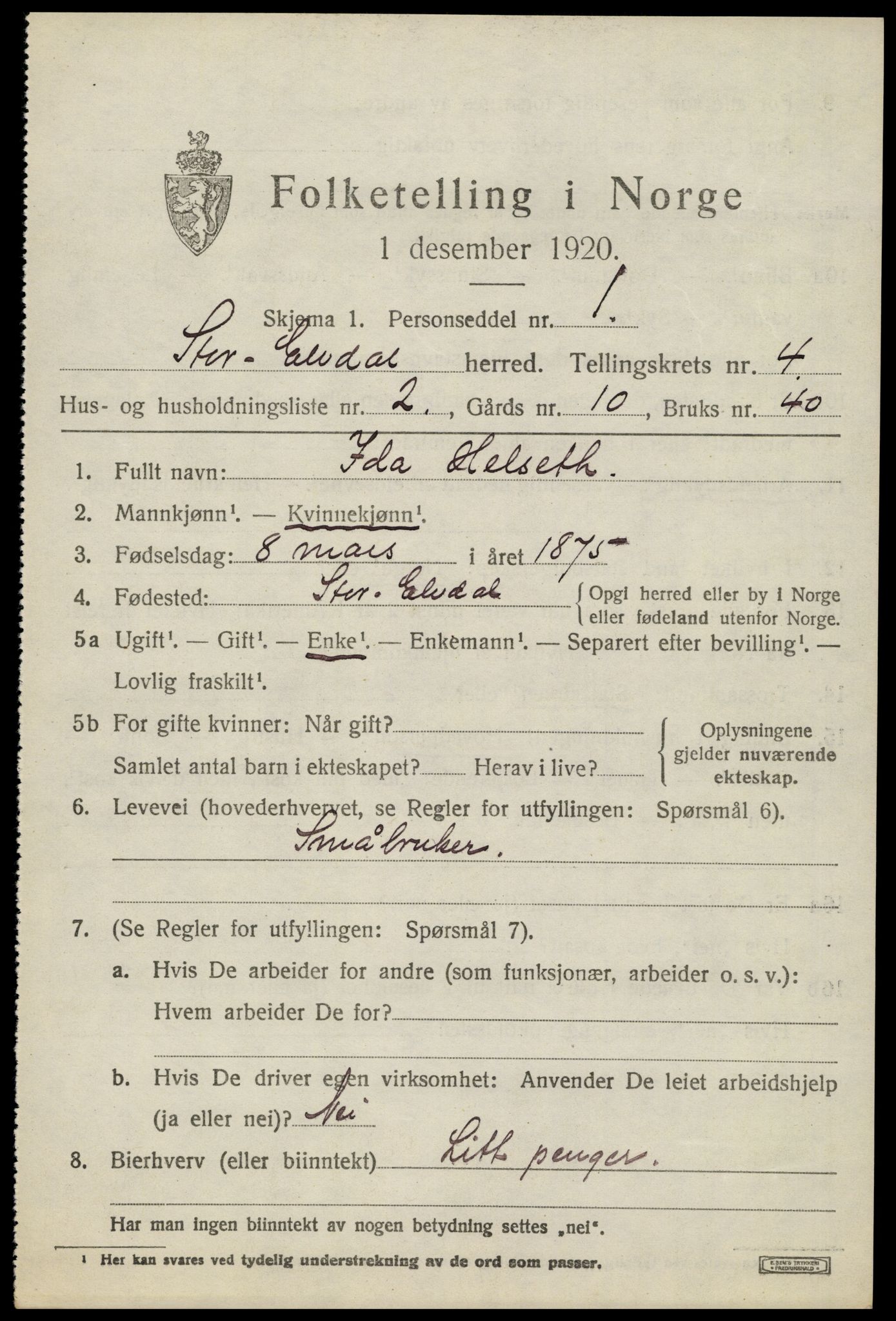 SAH, 1920 census for Stor-Elvdal, 1920, p. 3510