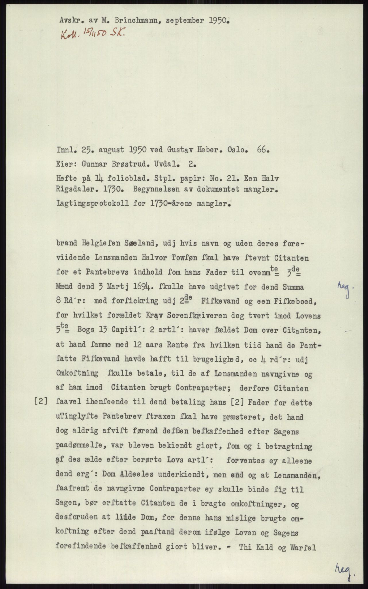 Samlinger til kildeutgivelse, Diplomavskriftsamlingen, AV/RA-EA-4053/H/Ha, p. 1611