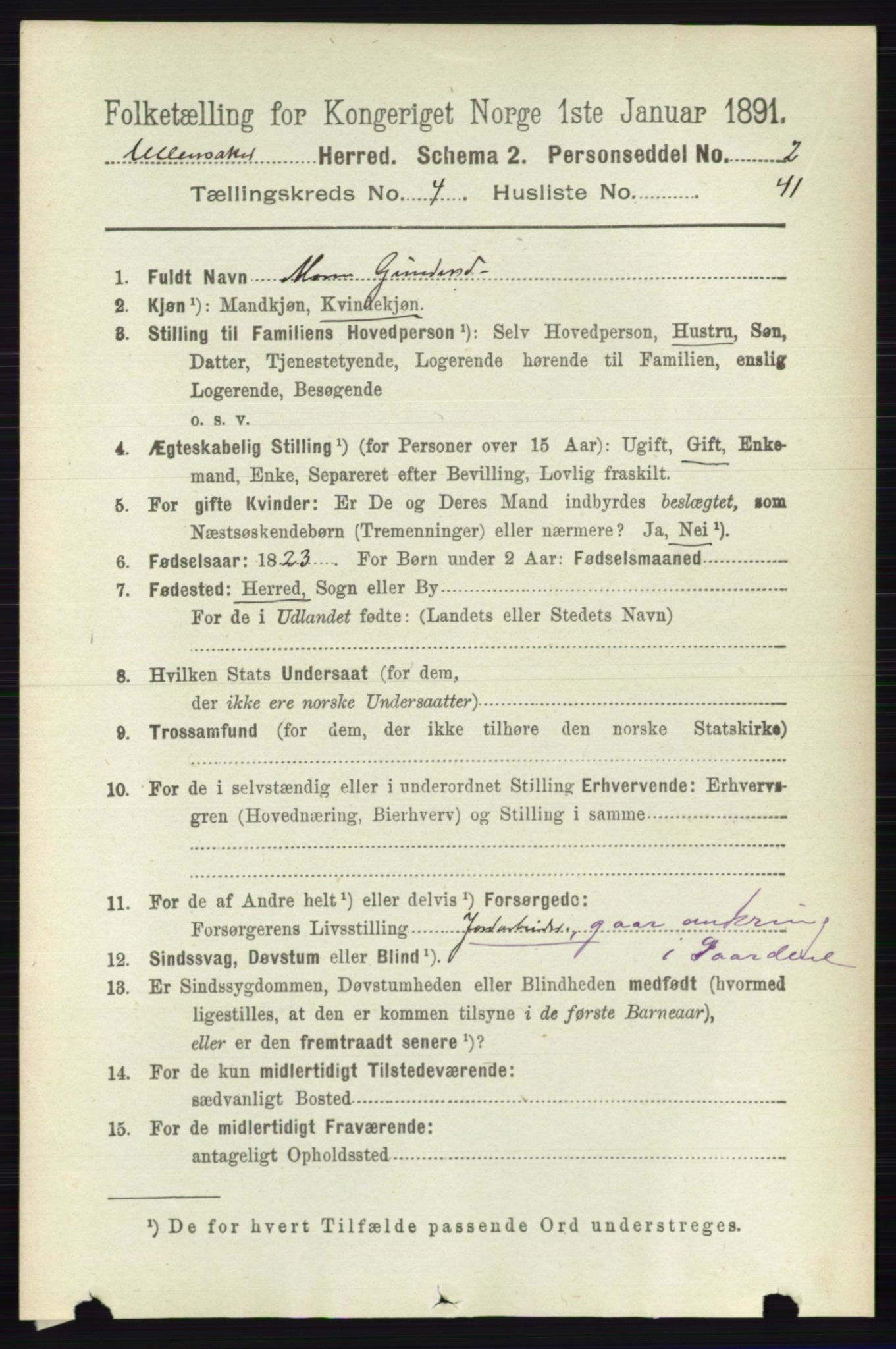 RA, 1891 census for 0235 Ullensaker, 1891, p. 1725