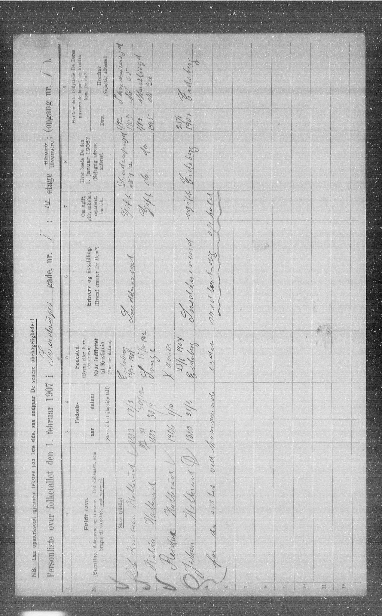 OBA, Municipal Census 1907 for Kristiania, 1907, p. 53390