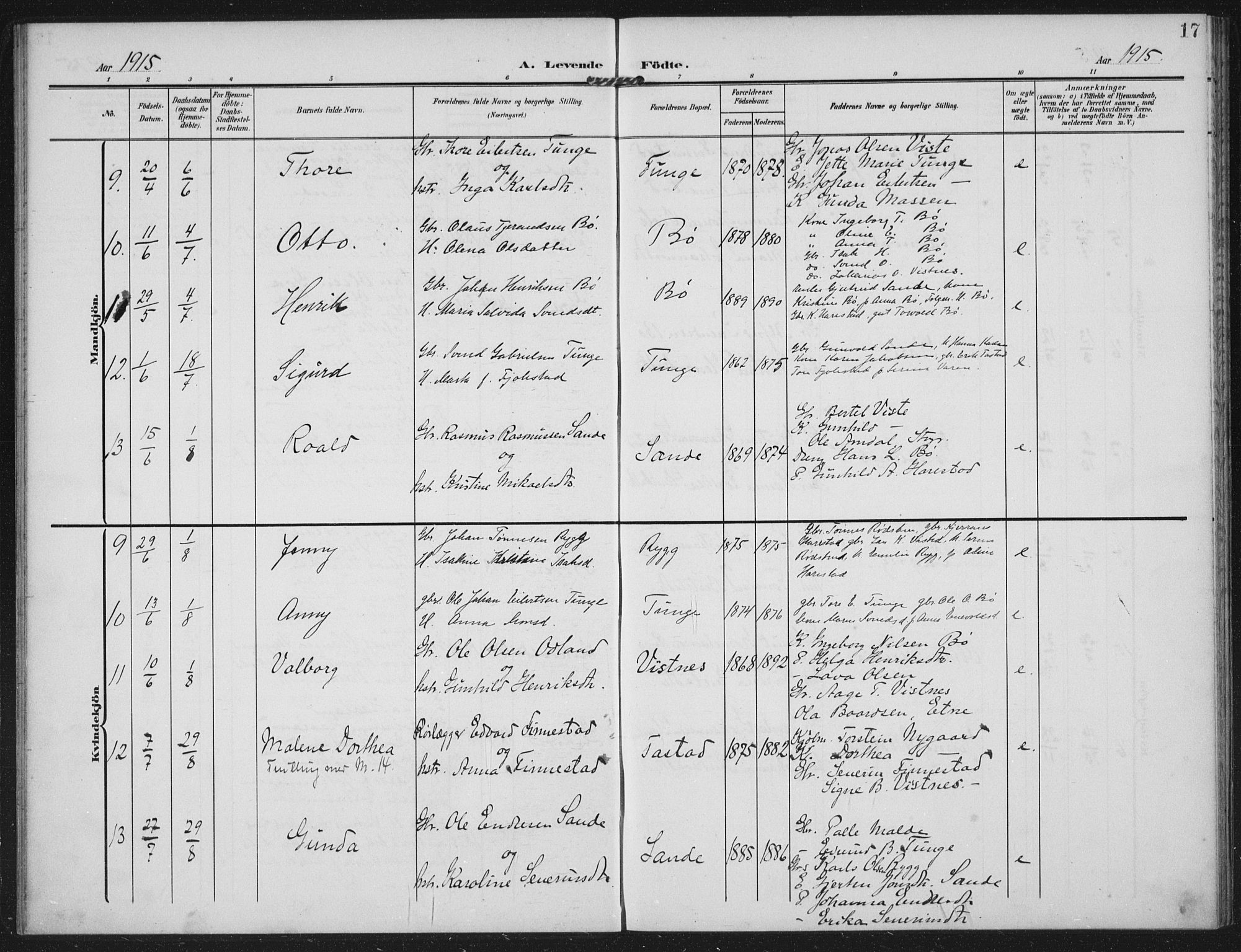 Hetland sokneprestkontor, AV/SAST-A-101826/30/30BA: Parish register (official) no. A 14, 1905-1919, p. 17