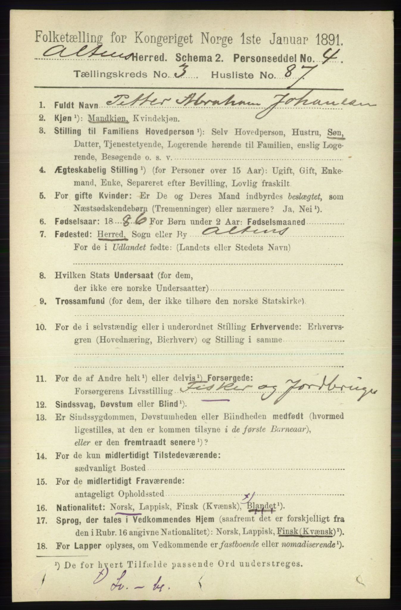 RA, 1891 census for 2012 Alta, 1891, p. 1306