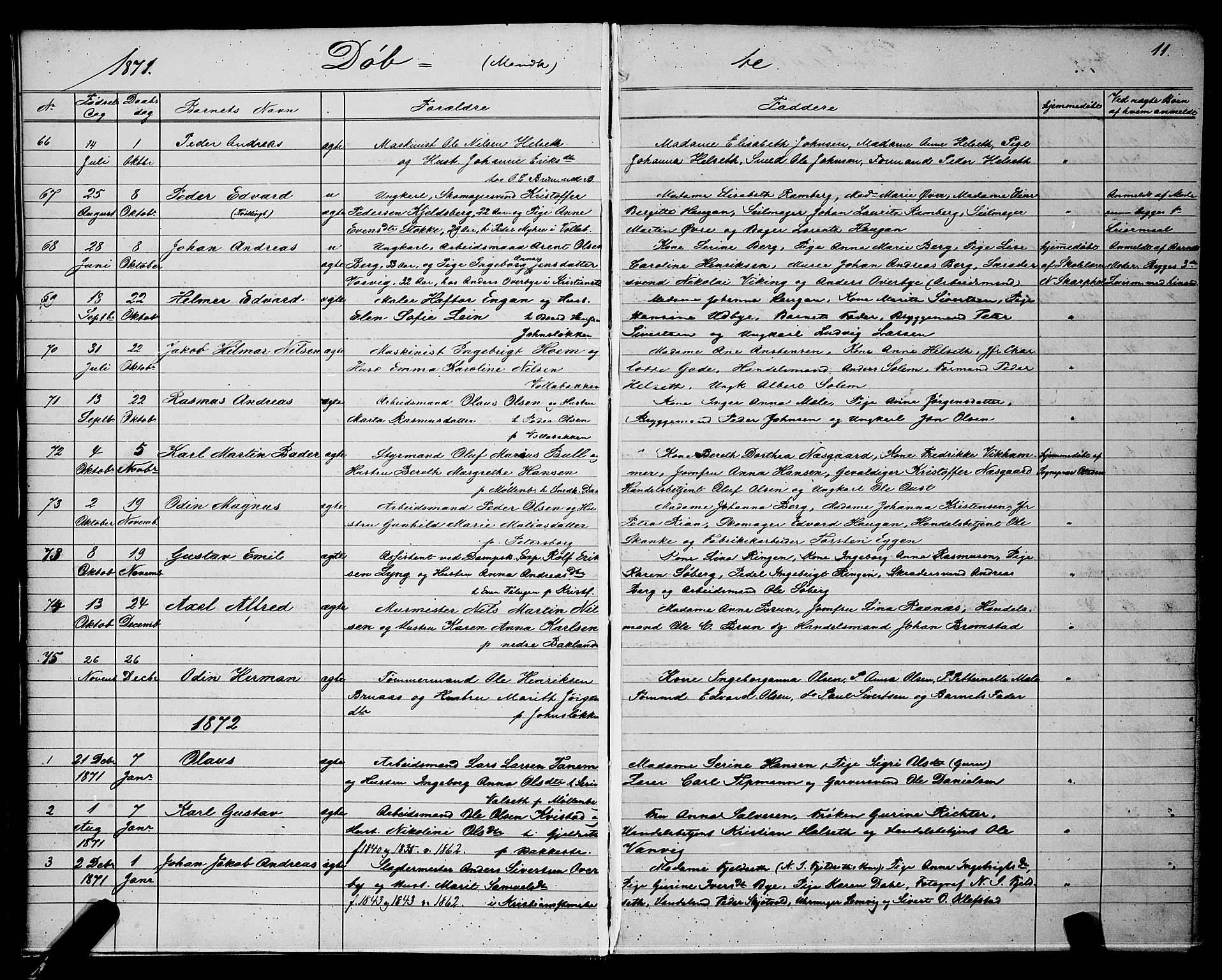 Ministerialprotokoller, klokkerbøker og fødselsregistre - Sør-Trøndelag, SAT/A-1456/604/L0220: Parish register (copy) no. 604C03, 1870-1885, p. 11