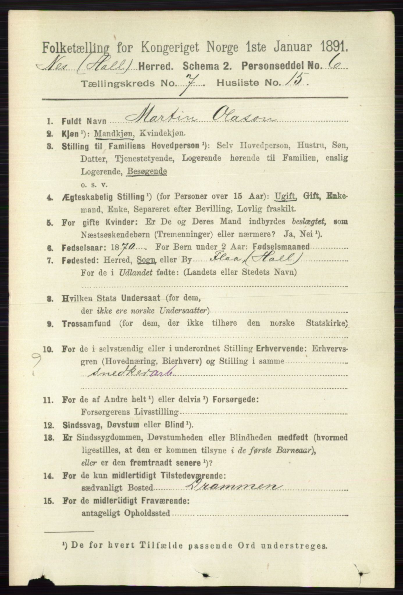 RA, 1891 census for 0616 Nes, 1891, p. 3687