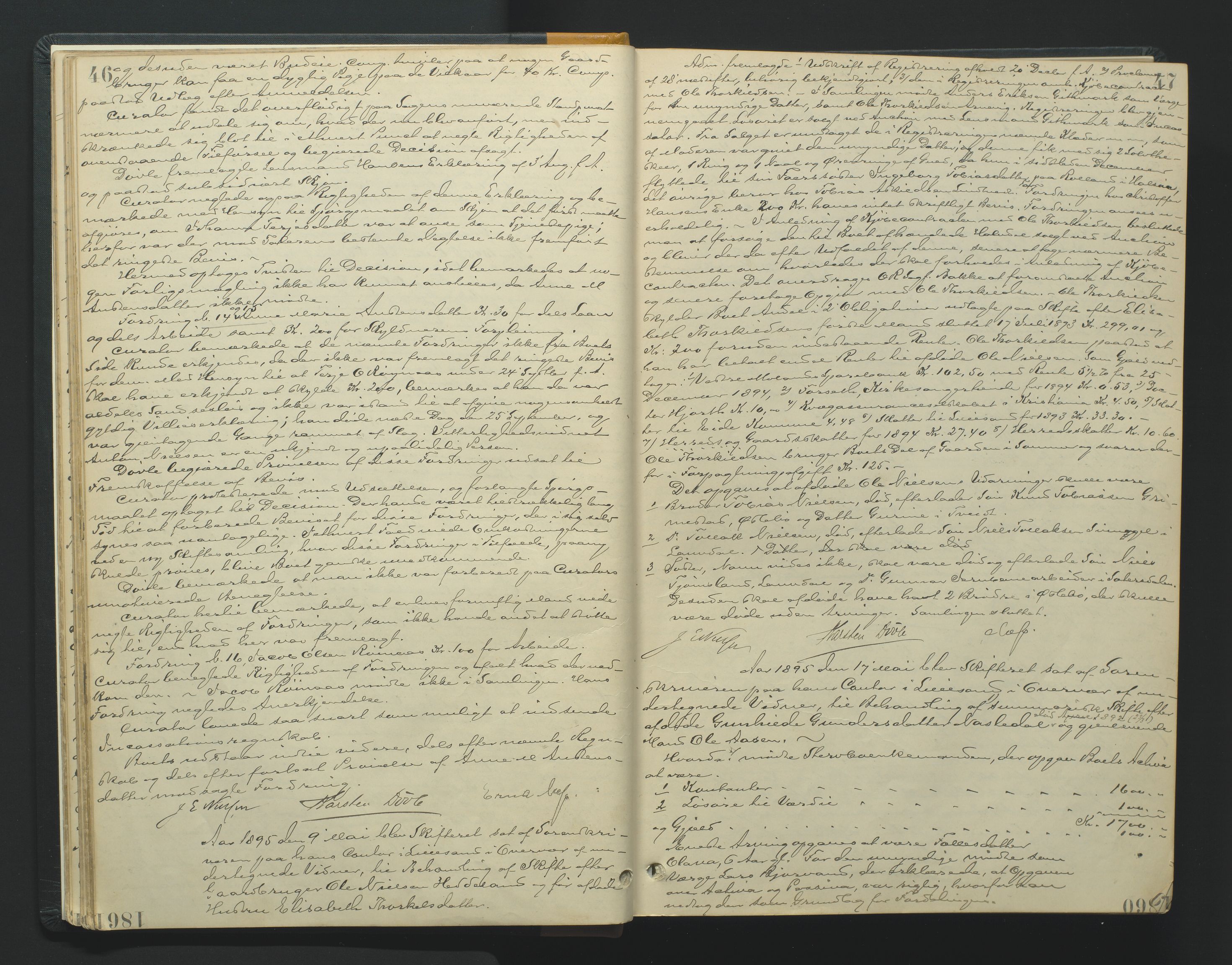 Vestre Nedenes/Sand sorenskriveri, AV/SAK-1221-0010/H/Hc/L0007: Skifteforhandlingsprotokoll nr. 5, 1894-1916, p. 46-47