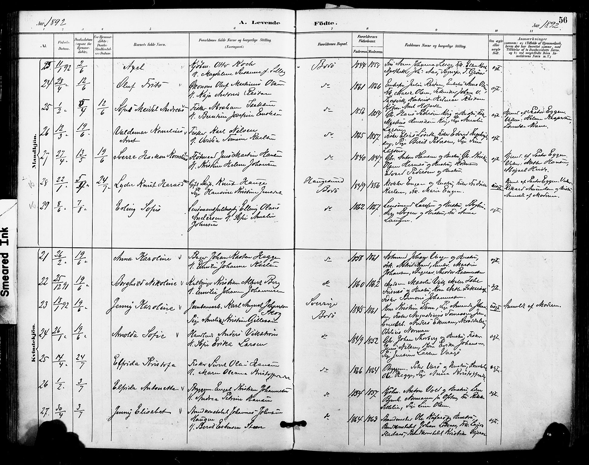 Ministerialprotokoller, klokkerbøker og fødselsregistre - Nordland, SAT/A-1459/801/L0010: Parish register (official) no. 801A10, 1888-1899, p. 56
