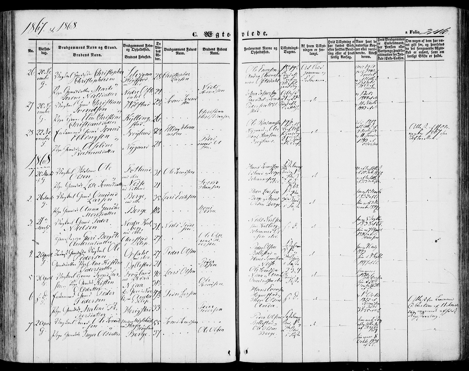 Lye sokneprestkontor, AV/SAST-A-101794/001/30BA/L0007: Parish register (official) no. A 6, 1856-1871, p. 246