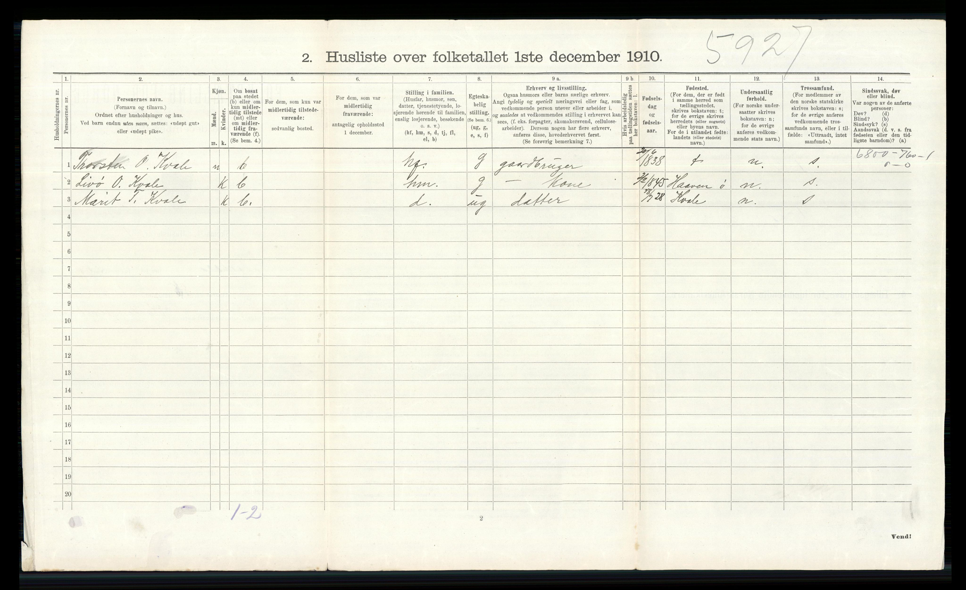 RA, 1910 census for Skjåk, 1910, p. 309