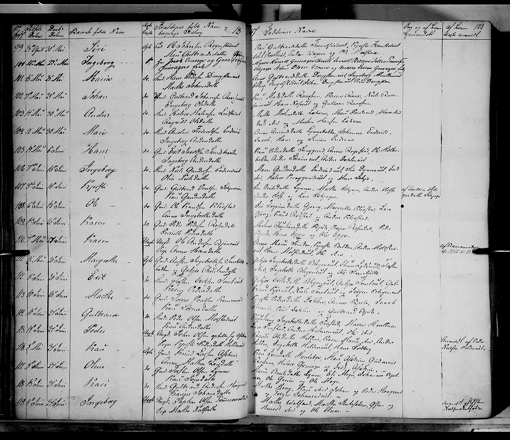 Gran prestekontor, AV/SAH-PREST-112/H/Ha/Haa/L0011: Parish register (official) no. 11, 1842-1856, p. 122-123