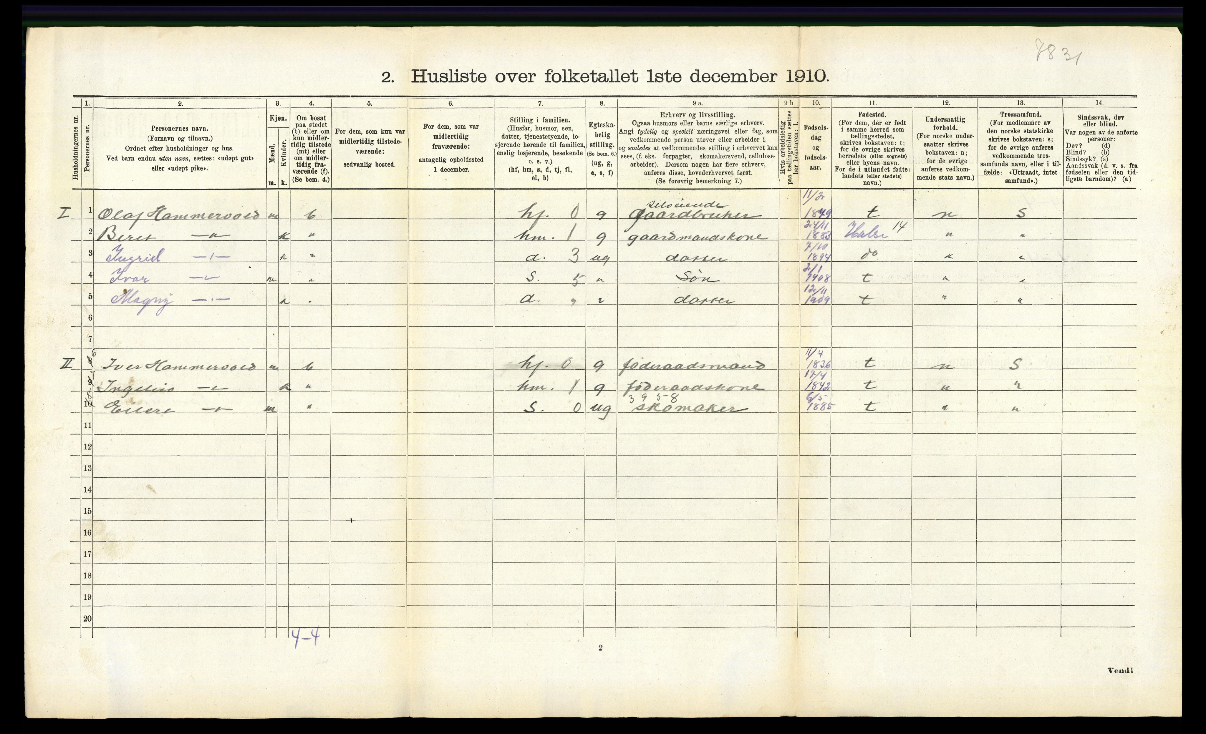 RA, 1910 census for Veøy, 1910, p. 621