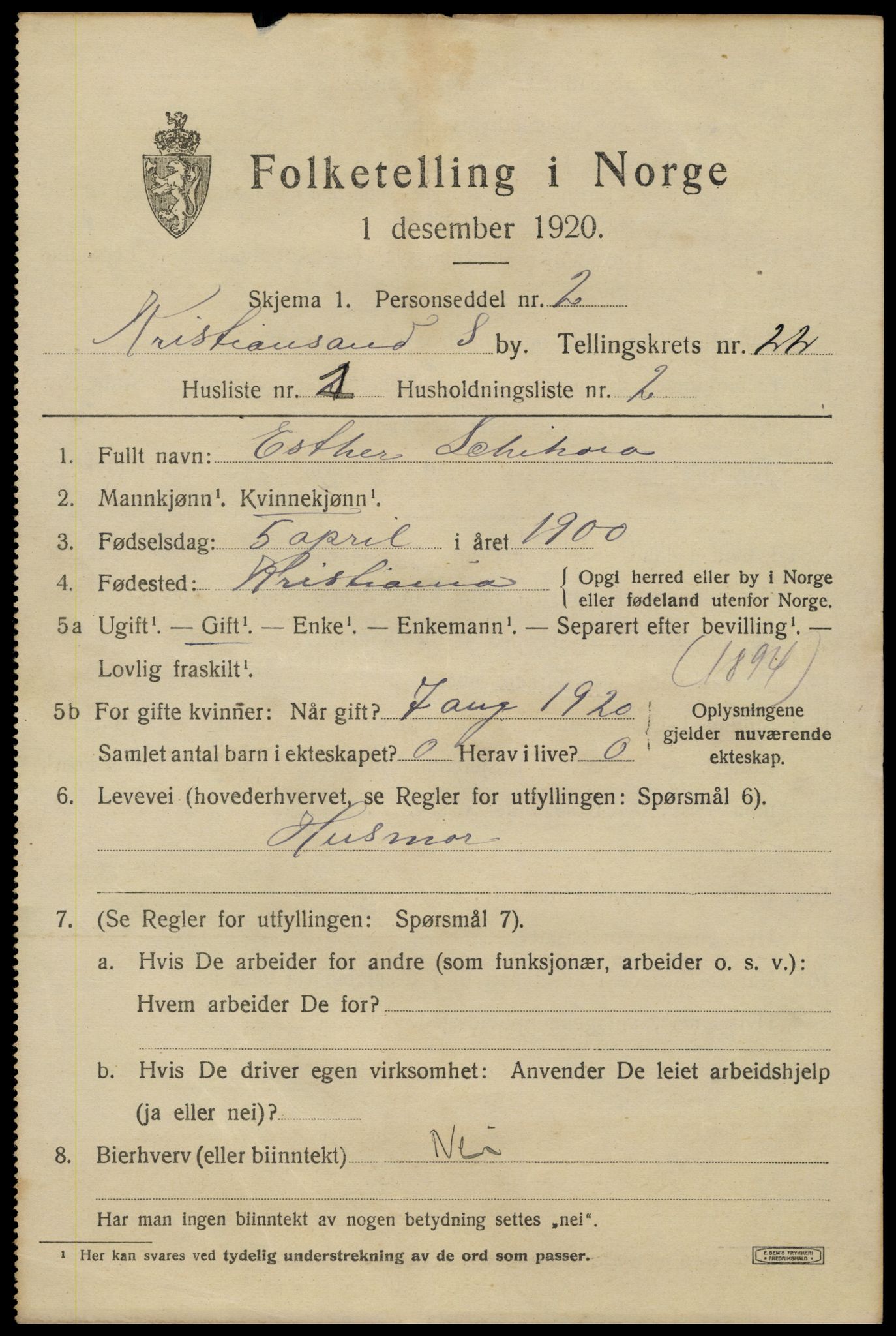 SAK, 1920 census for Kristiansand, 1920, p. 38403