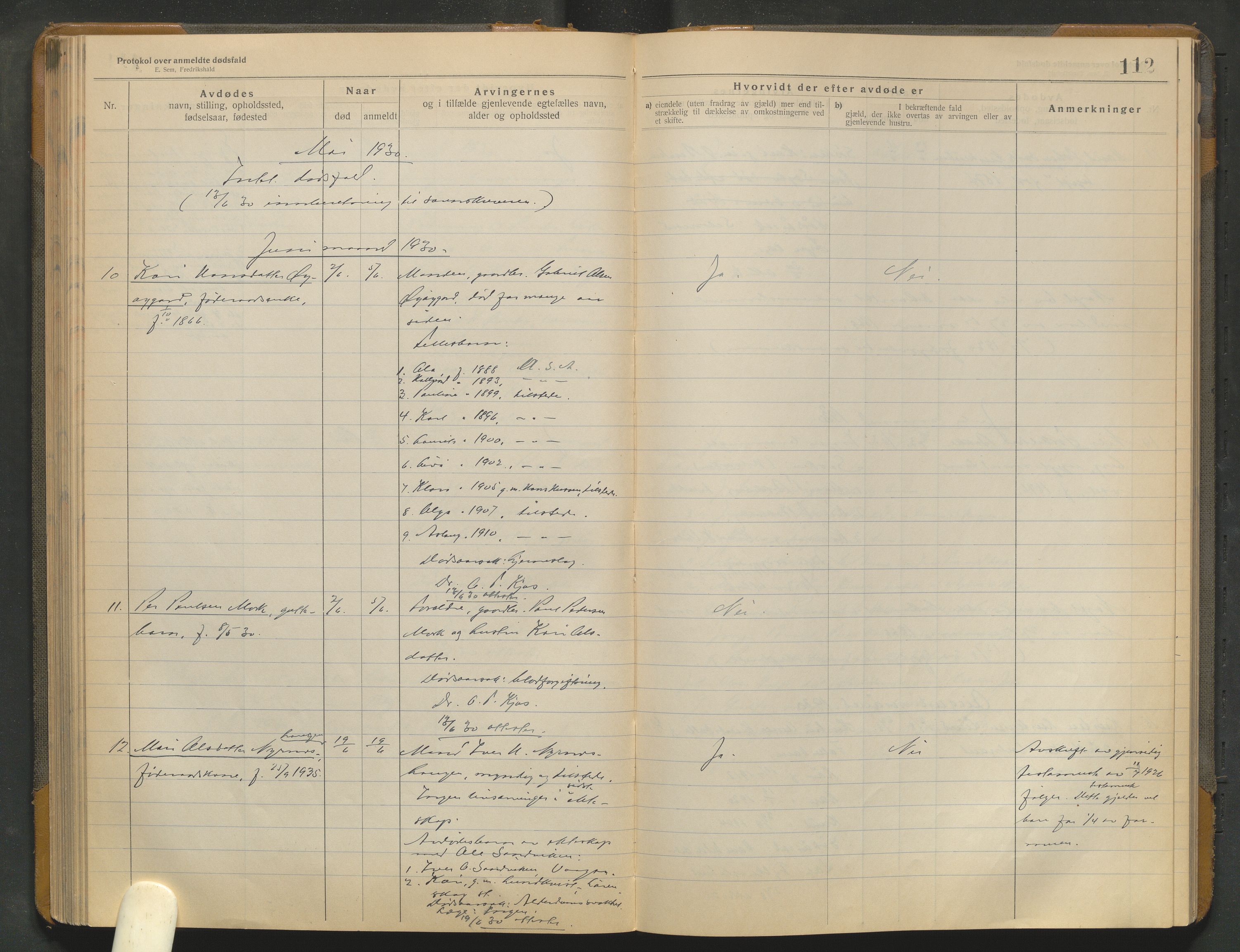 Lom lensmannskontor, AV/SAH-PGL-006/H/Ha/Haa/L0001/0004: Dødsfallsprotokoller / Dødsfallsprotokoll, 1922-1937, p. 112