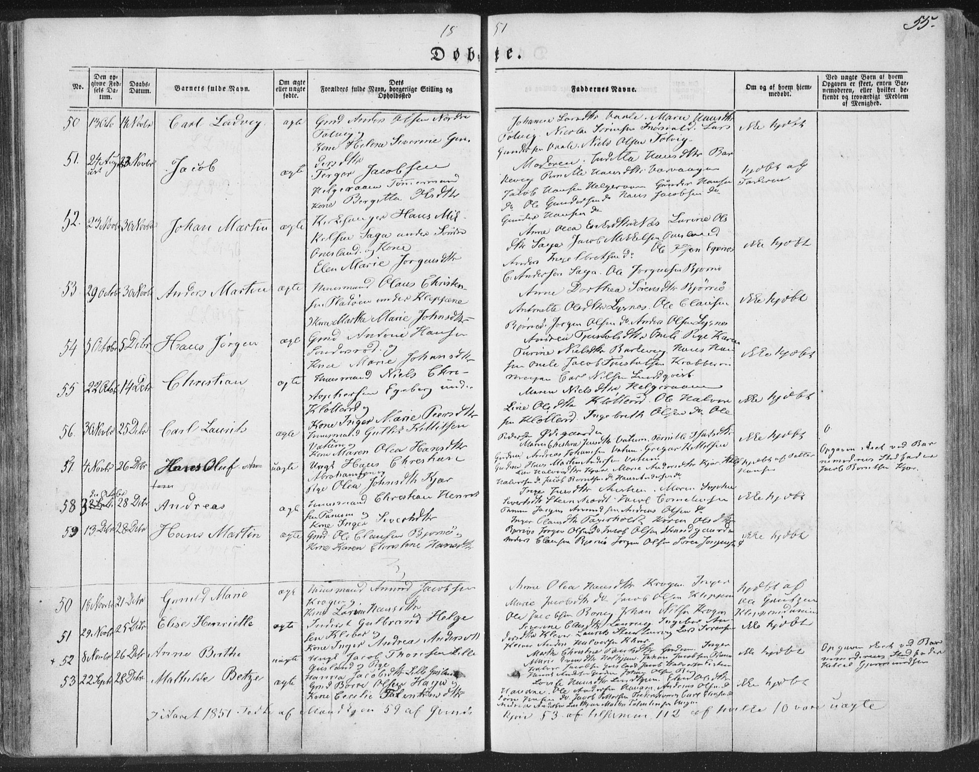 Brunlanes kirkebøker, AV/SAKO-A-342/F/Fa/L0004: Parish register (official) no. I 4, 1846-1862, p. 55