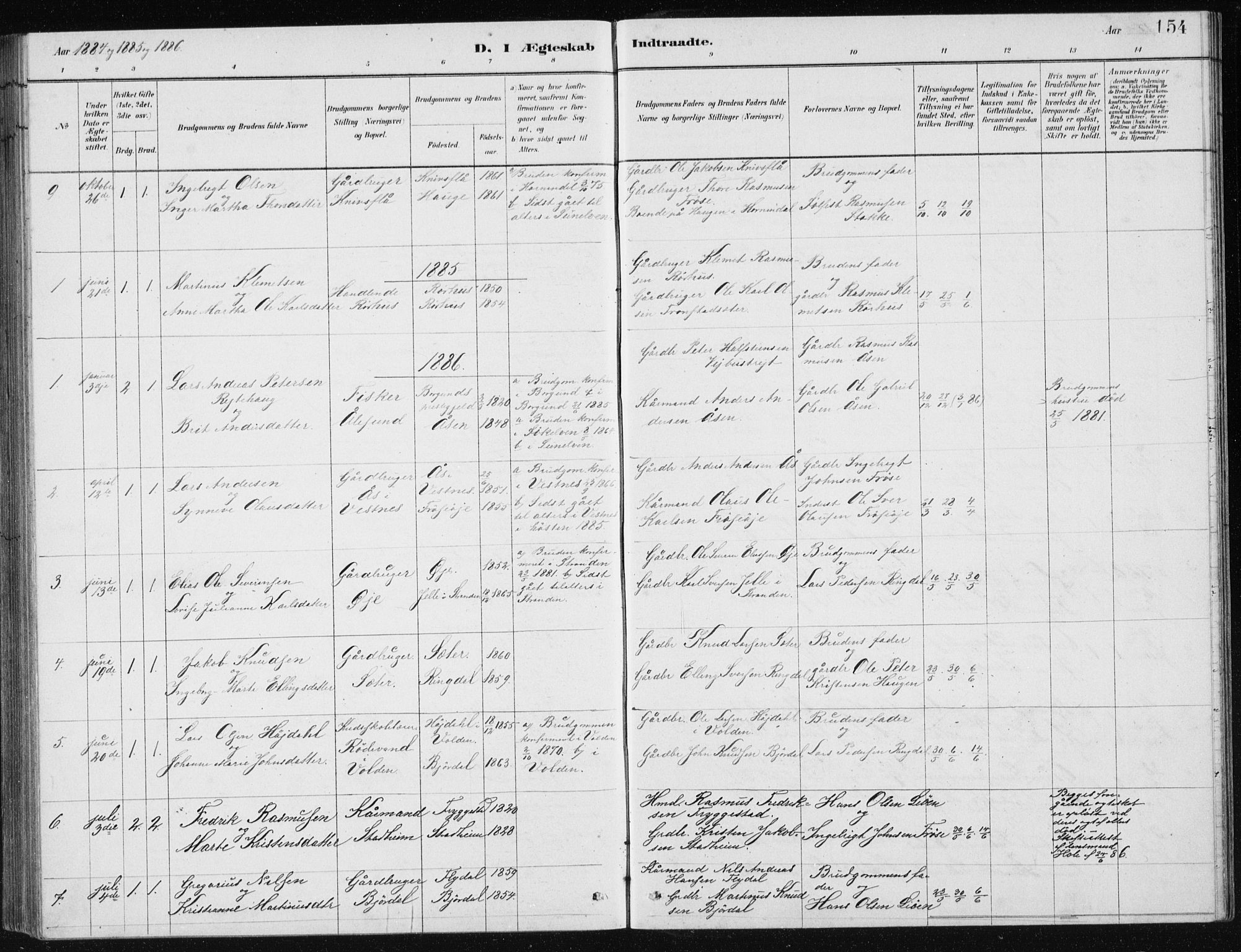 Ministerialprotokoller, klokkerbøker og fødselsregistre - Møre og Romsdal, SAT/A-1454/517/L0230: Parish register (copy) no. 517C03, 1879-1912, p. 154