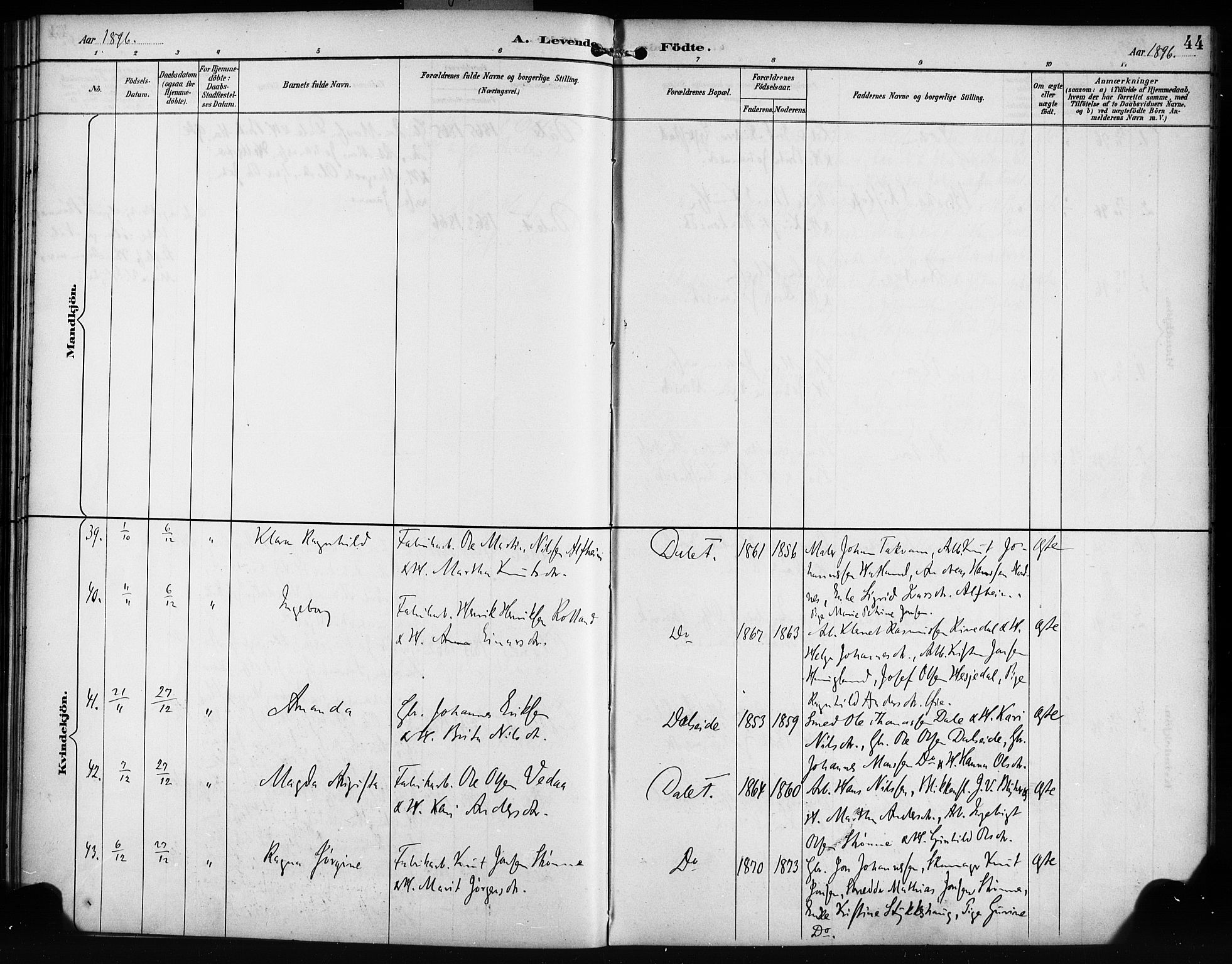 Bruvik Sokneprestembete, AV/SAB-A-74701/H/Haa: Parish register (official) no. B 2, 1893-1903, p. 44