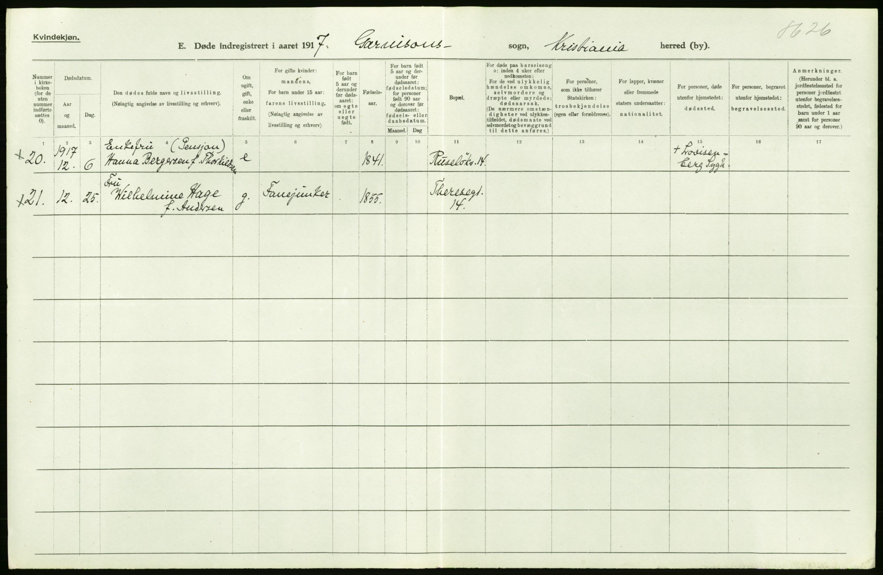 Statistisk sentralbyrå, Sosiodemografiske emner, Befolkning, RA/S-2228/D/Df/Dfb/Dfbg/L0011: Kristiania: Døde, dødfødte., 1917, p. 38