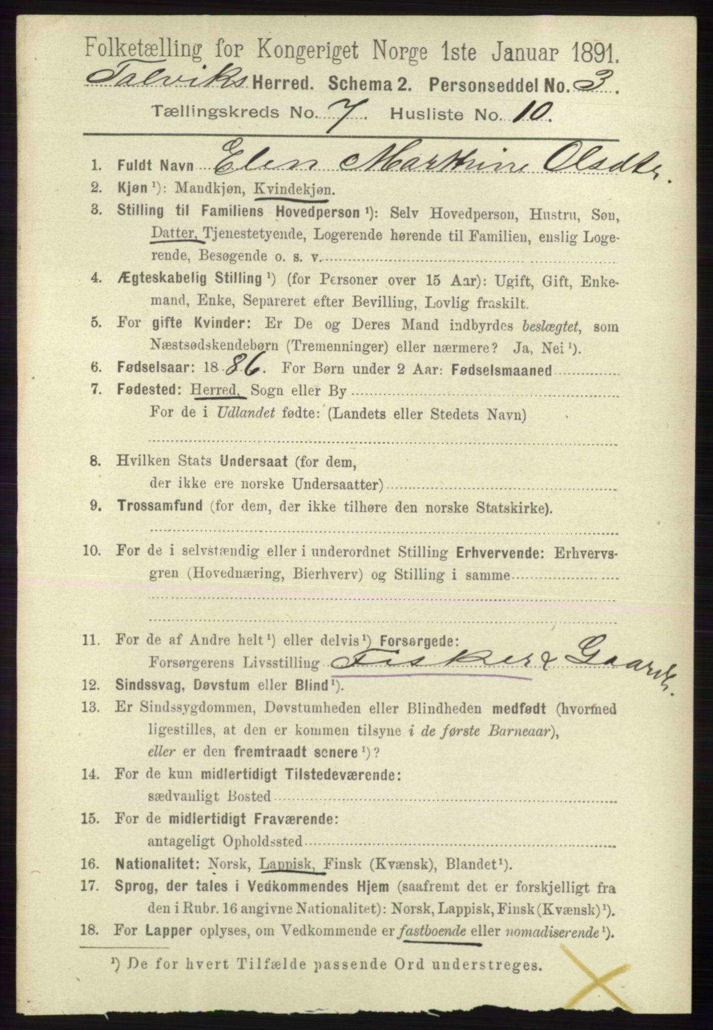 RA, 1891 census for 2013 Talvik, 1891, p. 2027