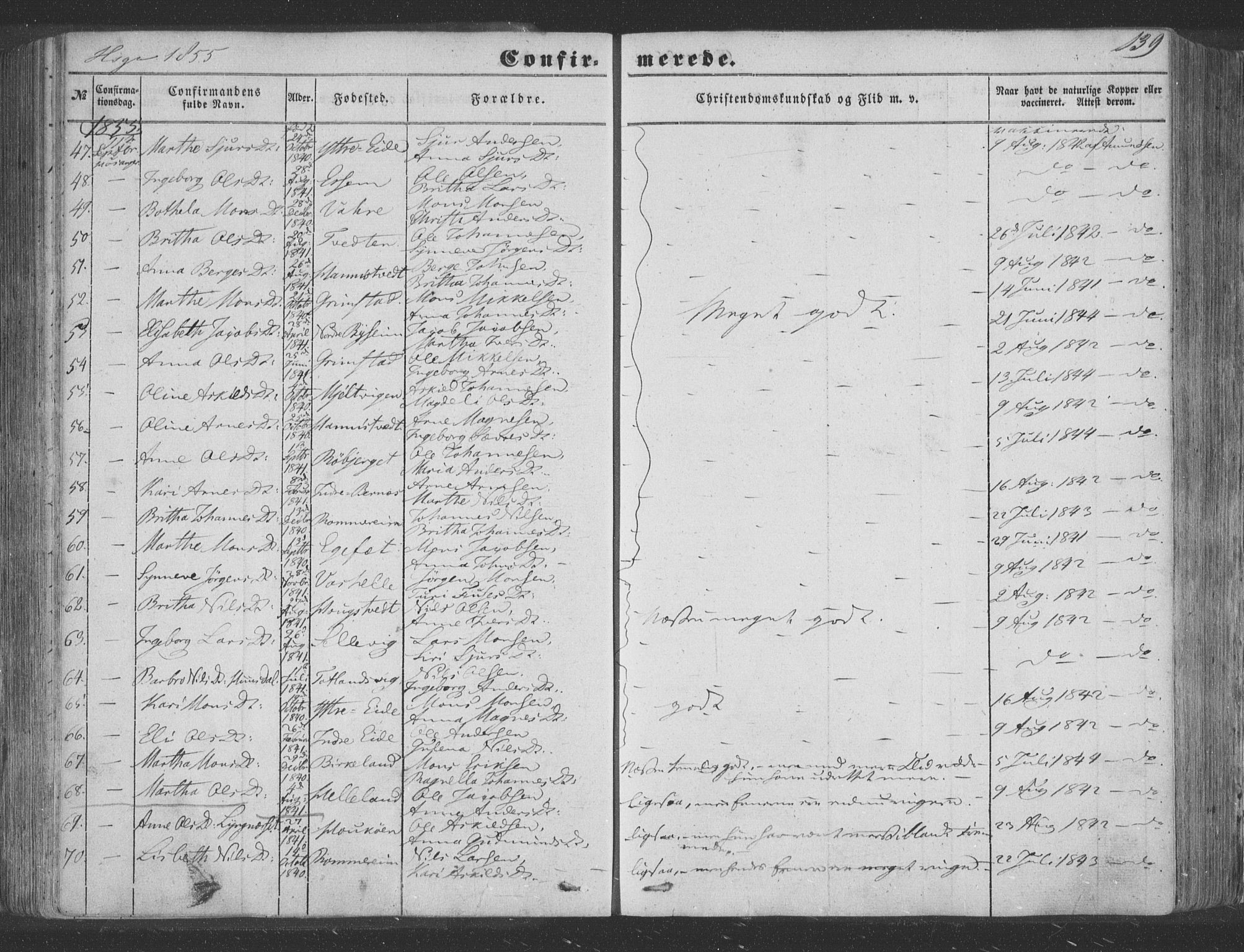 Hosanger sokneprestembete, AV/SAB-A-75801/H/Haa: Parish register (official) no. A 8, 1849-1863, p. 139