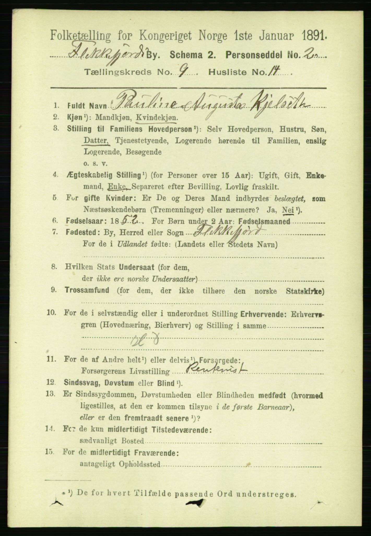 RA, 1891 census for 1004 Flekkefjord, 1891, p. 1533