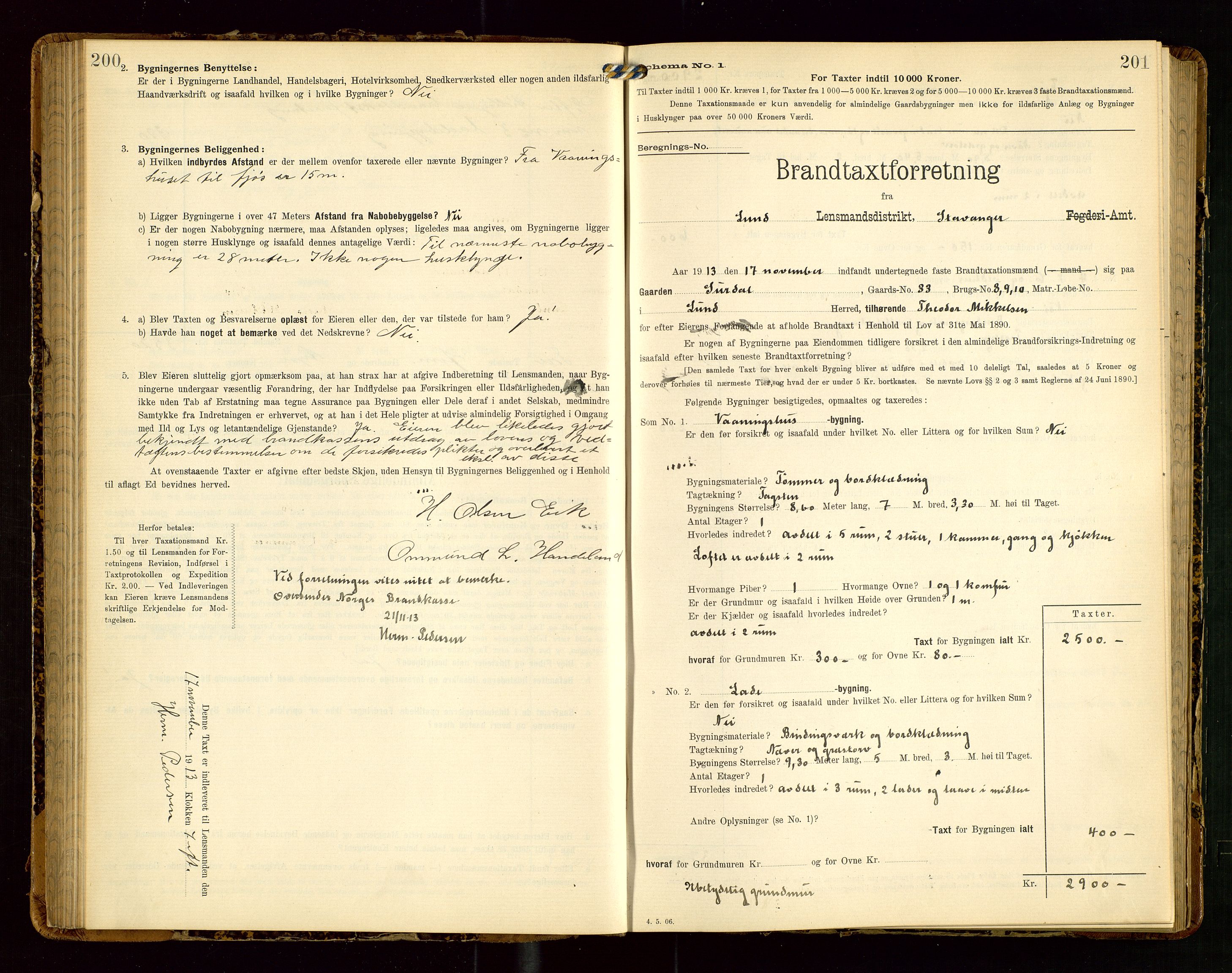 Lund lensmannskontor, AV/SAST-A-100303/Gob/L0002: "Brandtakstprotokol", 1908-1918, p. 200-201