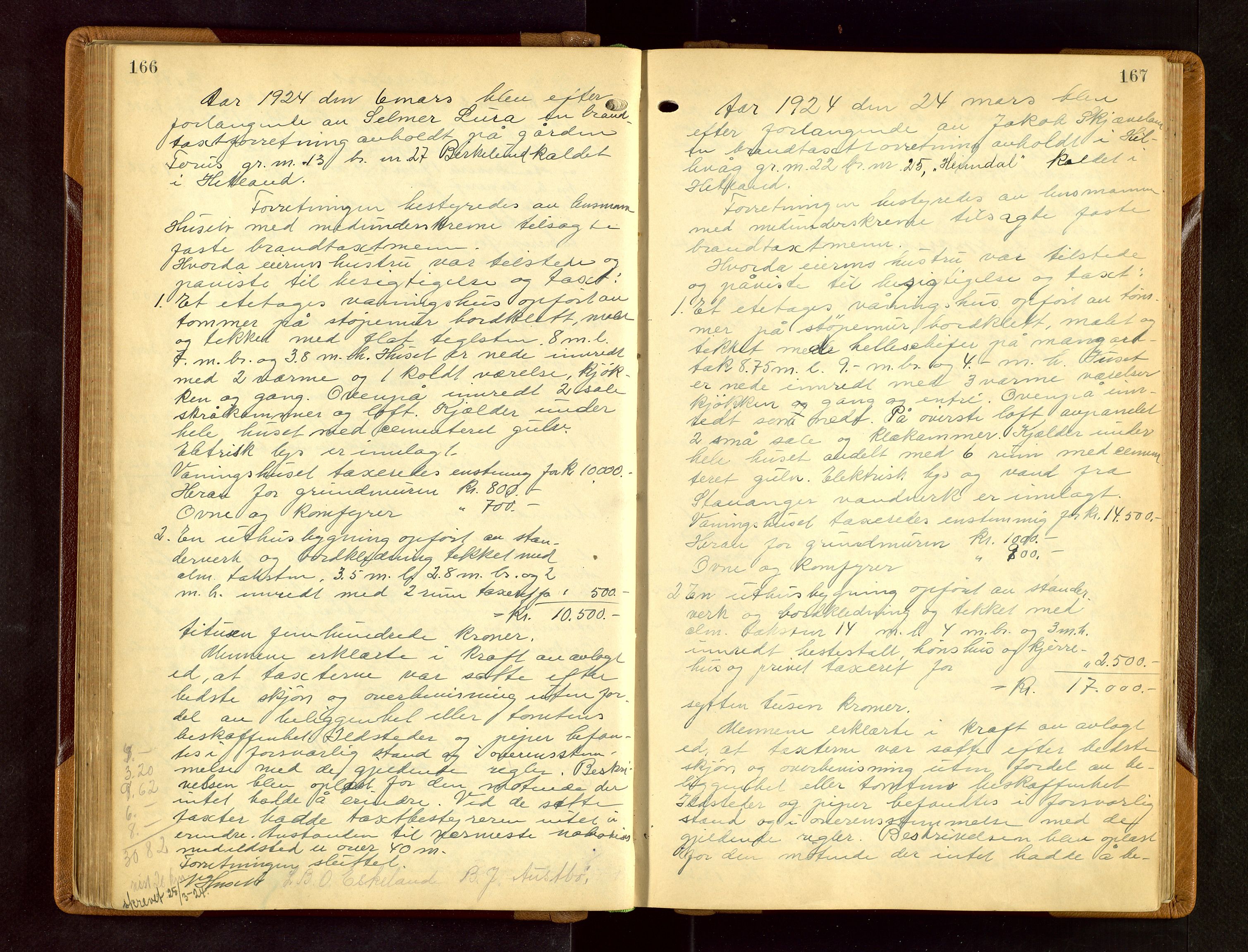 Hetland lensmannskontor, AV/SAST-A-100101/Goa/L0006: "Branntakstprotokoll", 1921-1938, p. 166-167