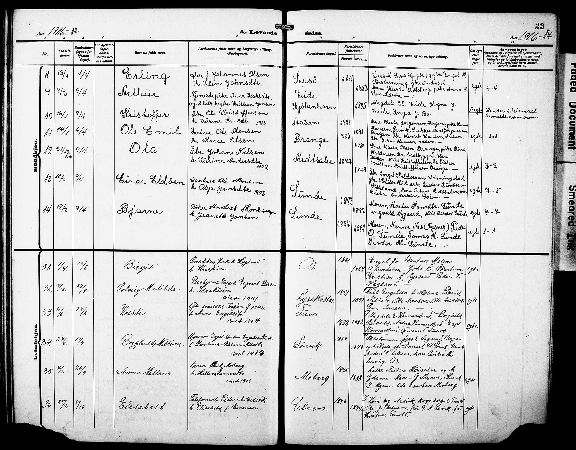 Os sokneprestembete, AV/SAB-A-99929: Parish register (copy) no. A 4, 1914-1923, p. 23