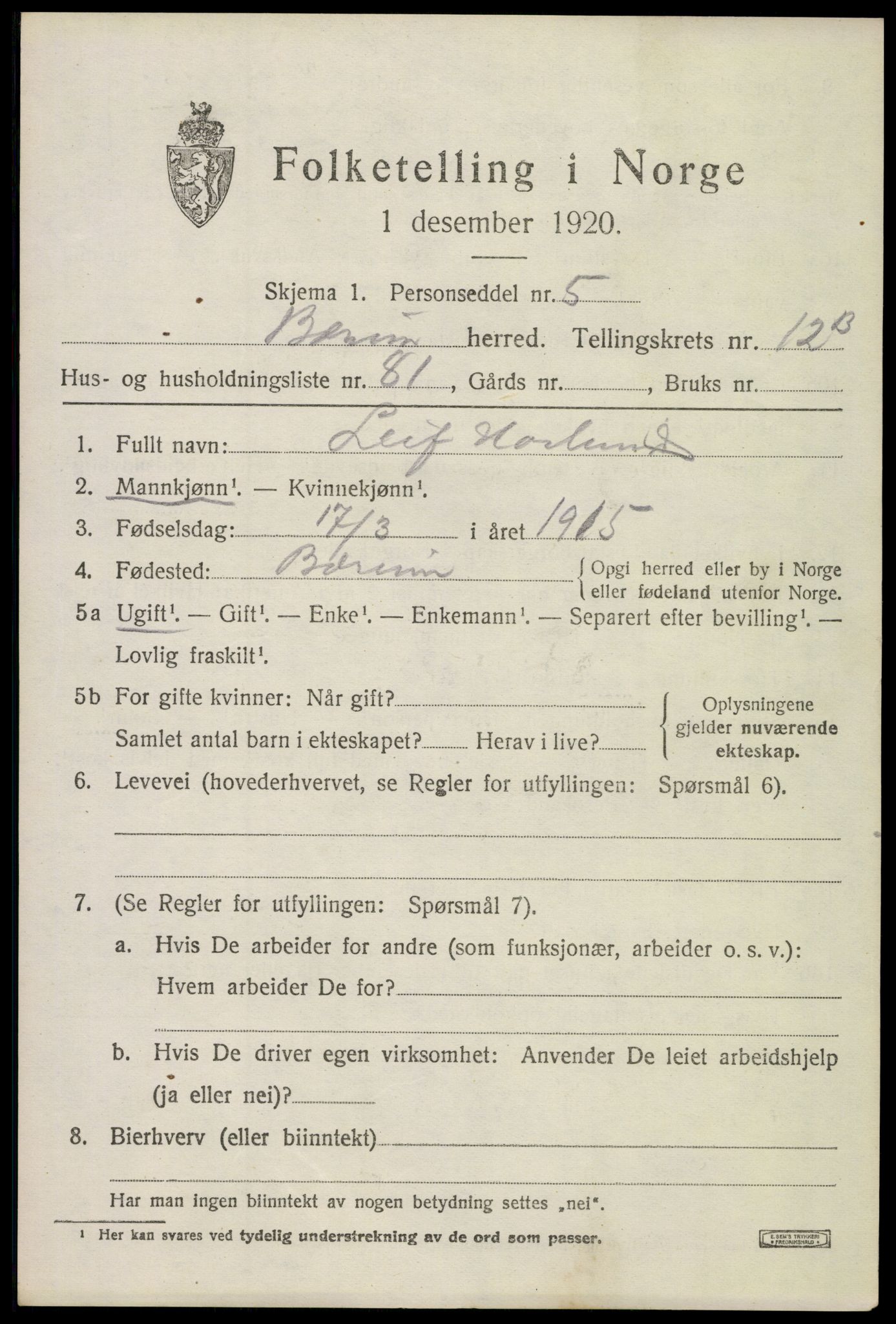 SAO, 1920 census for Bærum, 1920, p. 28776