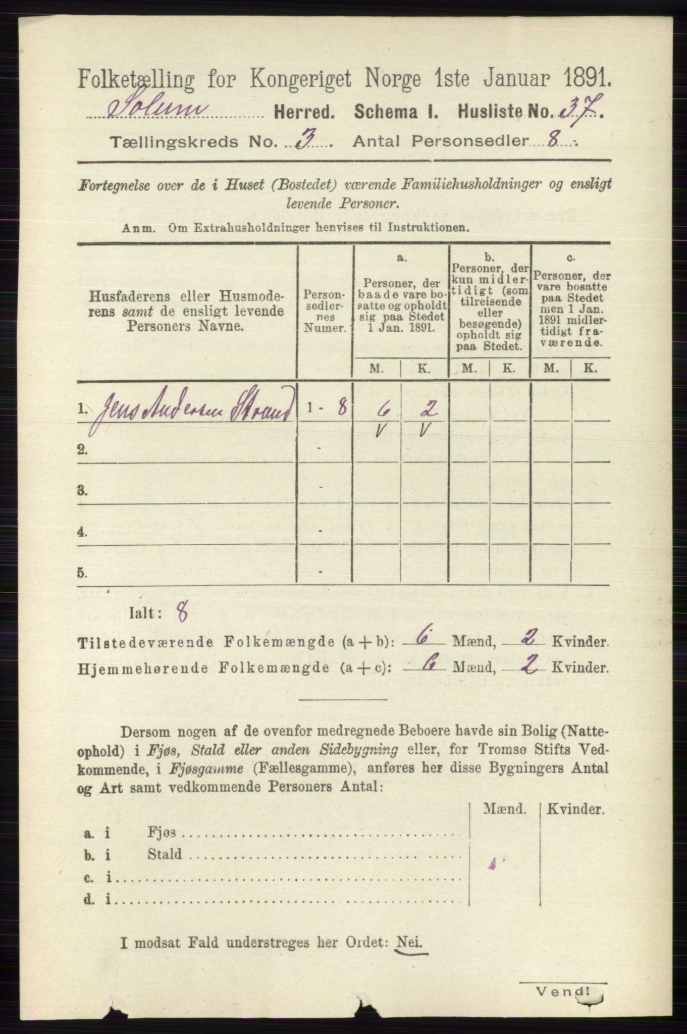 RA, 1891 census for 0818 Solum, 1891, p. 341