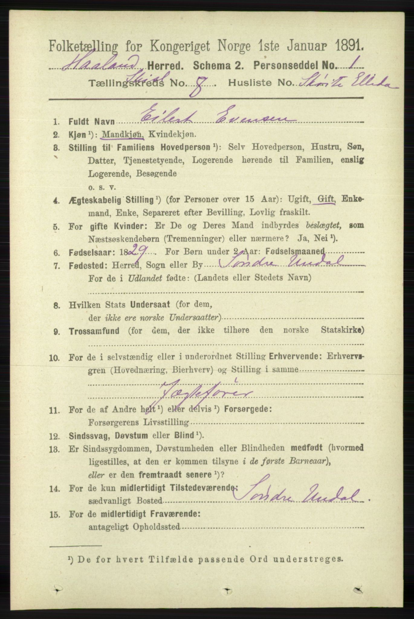 RA, 1891 census for 1124 Haaland, 1891, p. 4096