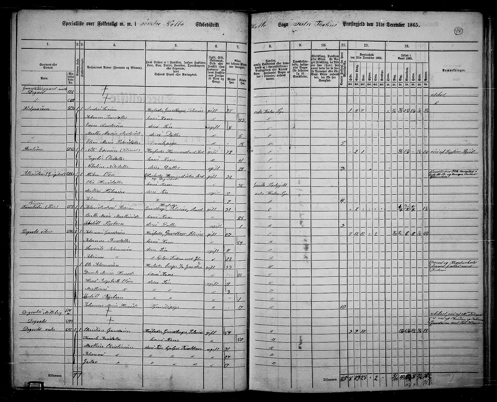 RA, 1865 census for Vestre Toten, 1865, p. 248