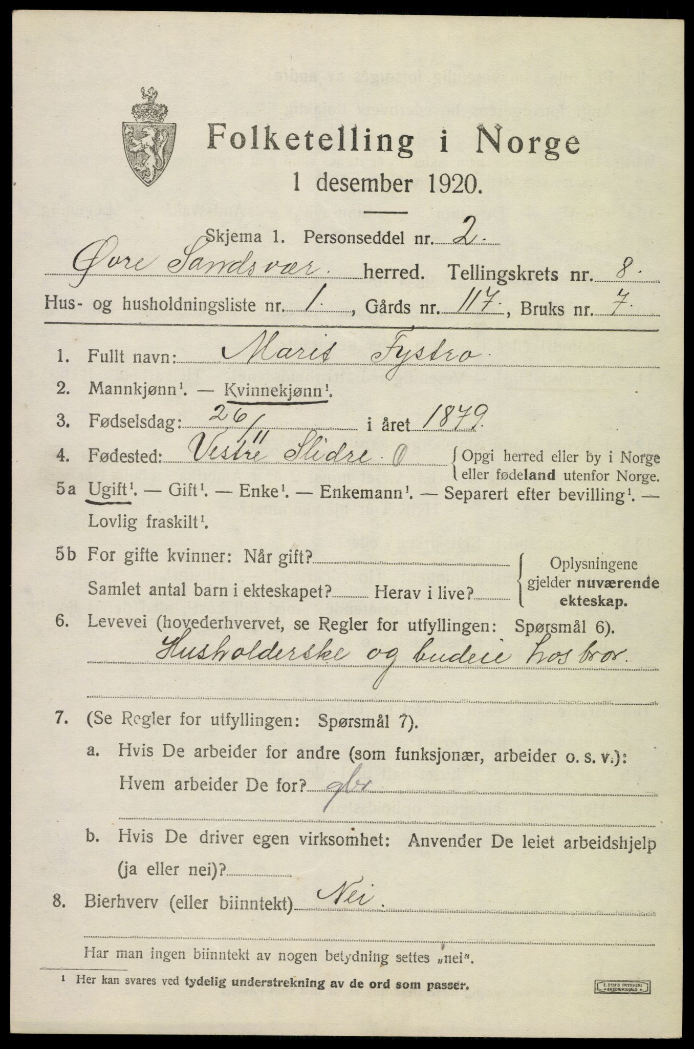 SAKO, 1920 census for Øvre Sandsvær, 1920, p. 4138