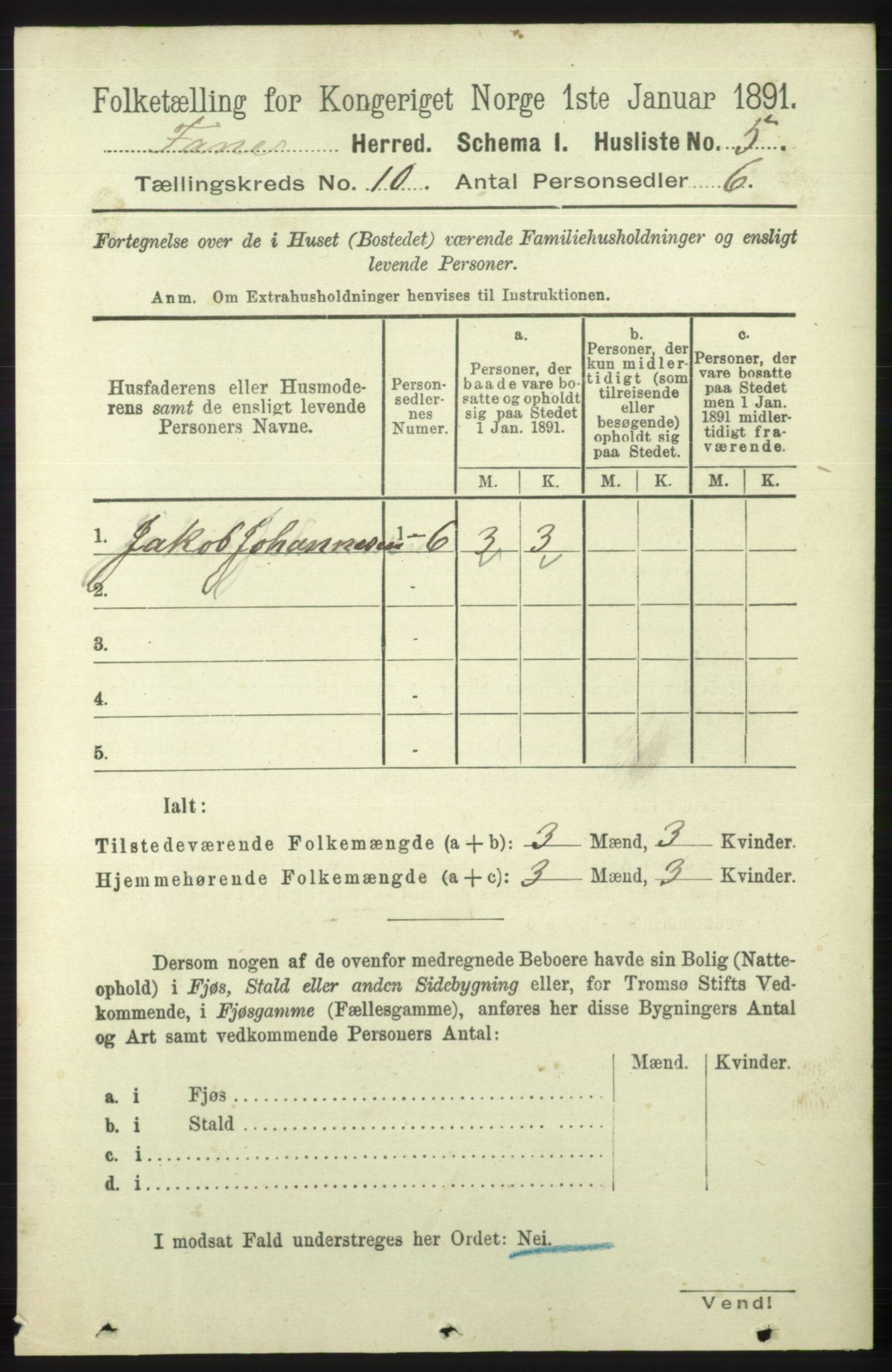 RA, 1891 census for 1249 Fana, 1891, p. 5353