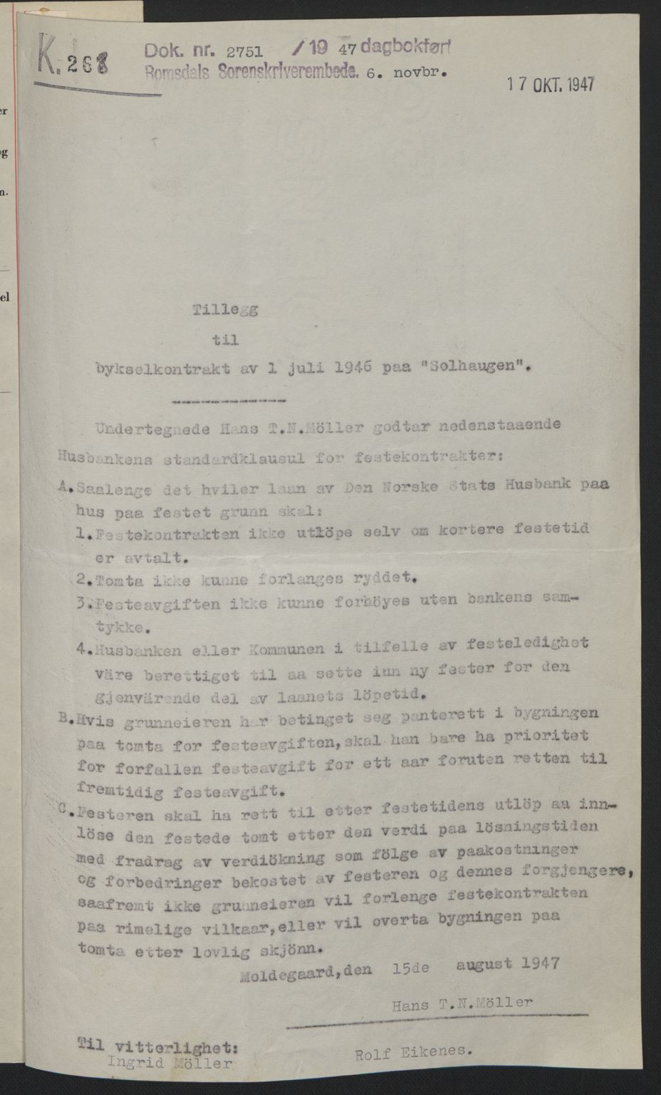 Romsdal sorenskriveri, AV/SAT-A-4149/1/2/2C: Mortgage book no. A21, 1946-1946, Diary no: : 2166/1946