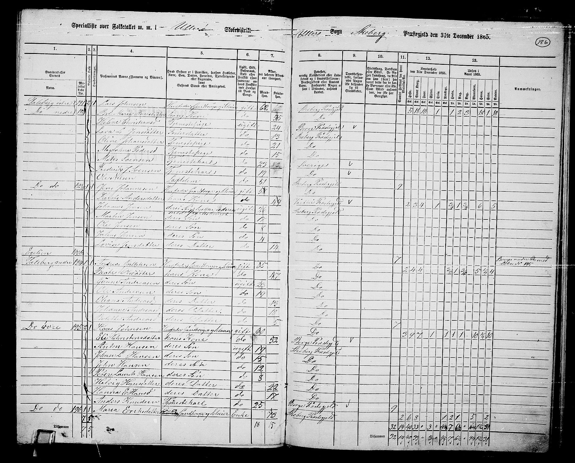 RA, 1865 census for Skjeberg, 1865, p. 169