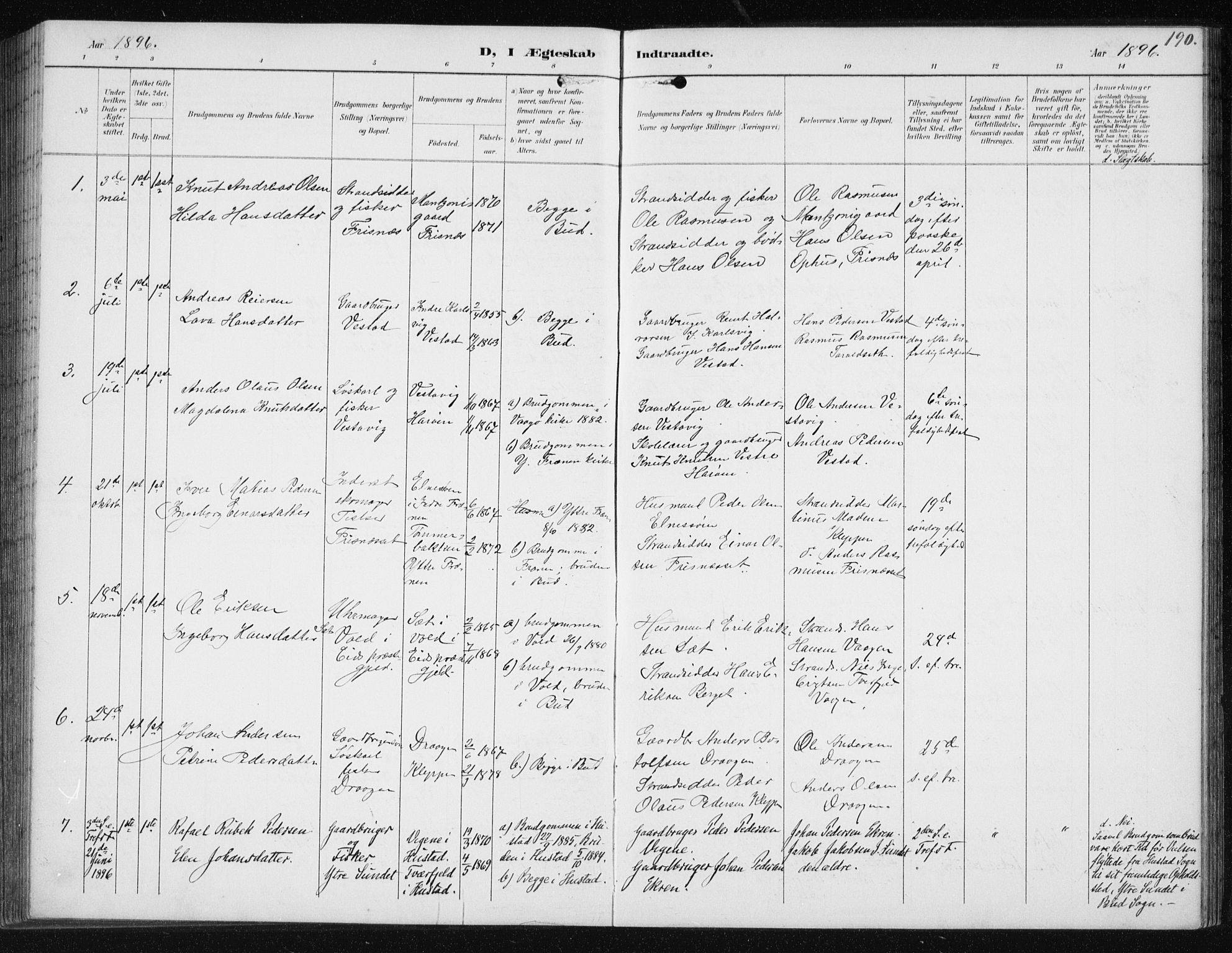 Ministerialprotokoller, klokkerbøker og fødselsregistre - Møre og Romsdal, AV/SAT-A-1454/566/L0773: Parish register (copy) no. 566C02, 1892-1909, p. 190