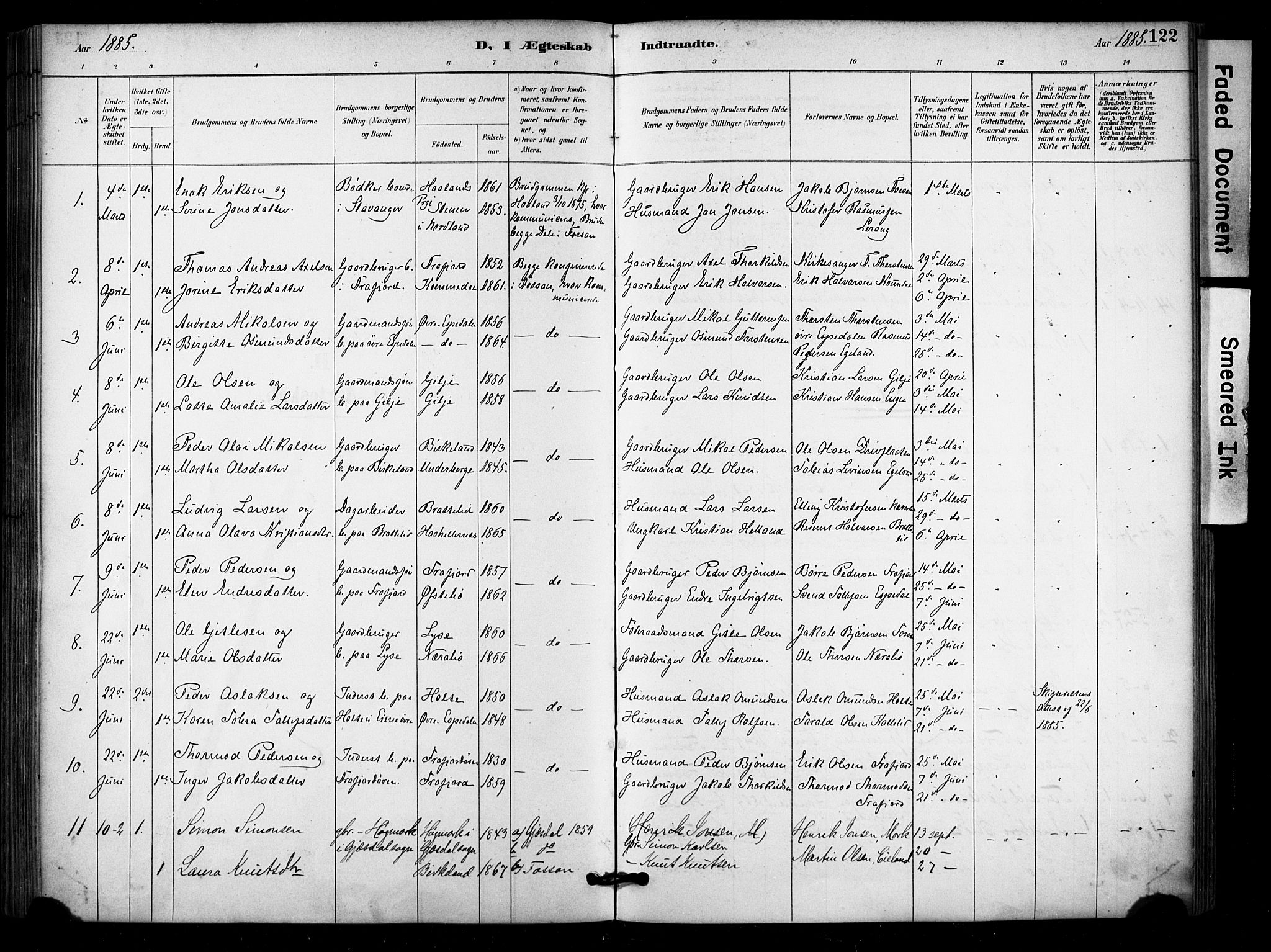Høgsfjord sokneprestkontor, SAST/A-101624/H/Ha/Haa/L0006: Parish register (official) no. A 6, 1885-1897, p. 122