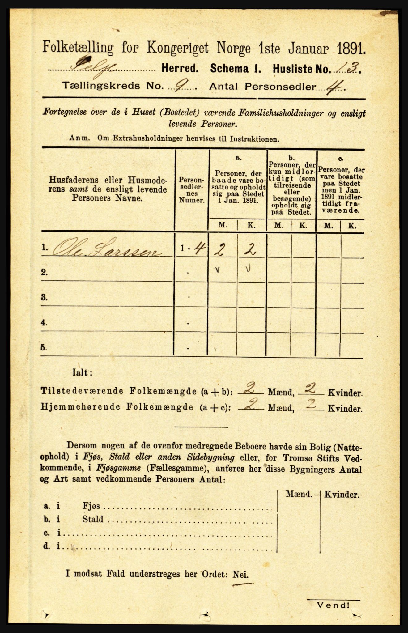 RA, 1891 census for 1441 Selje, 1891, p. 2660